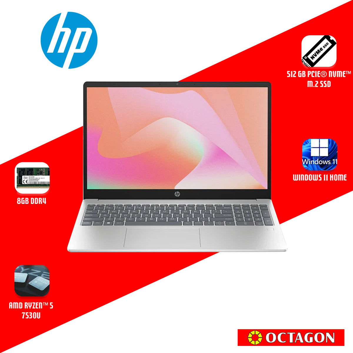 HP 15-FC0863AU/ RYZEN 5-7530U/ 8GB DDR5/ 512GB SSD/ 15.6 FHD/ WIN 11