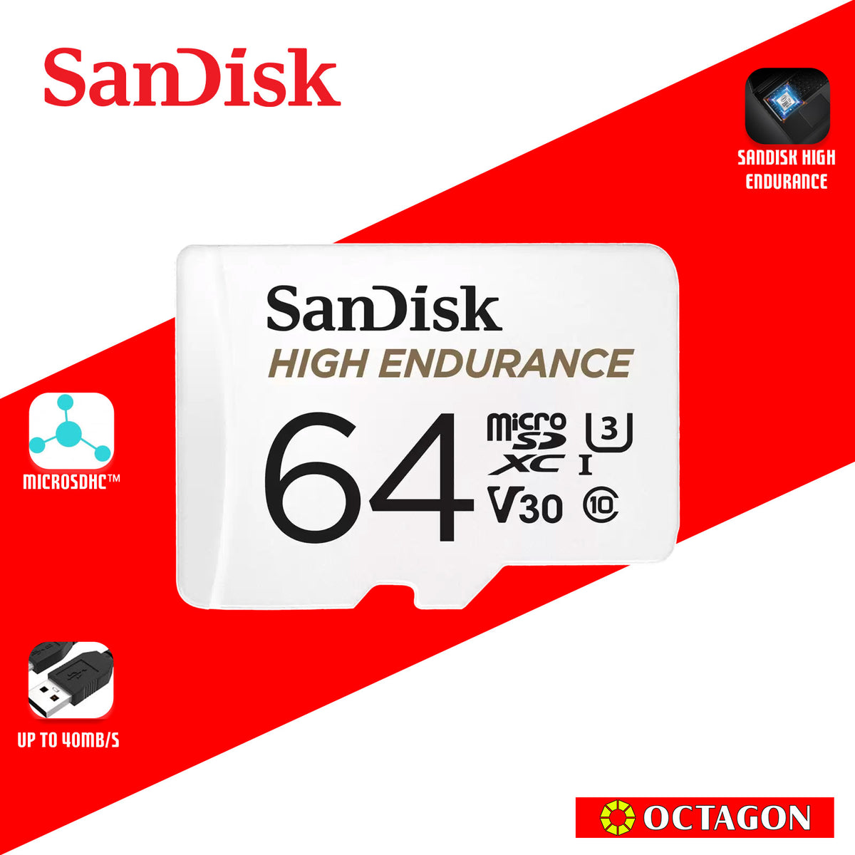 SANDISK 64GB HE MICROSDHC CARD & ADPT - SDSQQNR-064G-GN6IA