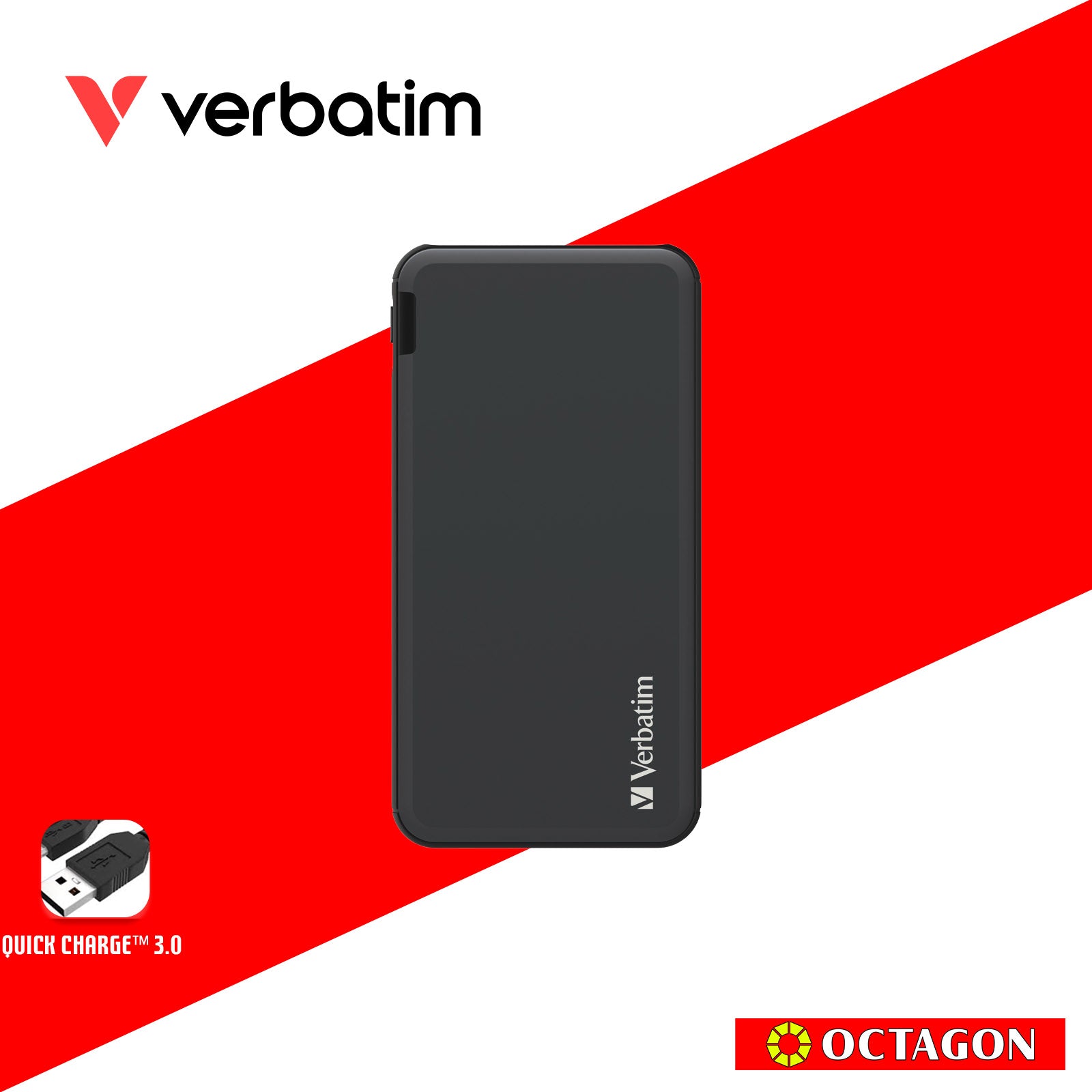 VERBATIM 66439 10000MAH LIGHTWEIGHT POWER PACK PD 18W + QC 3.0 18W (GREY)