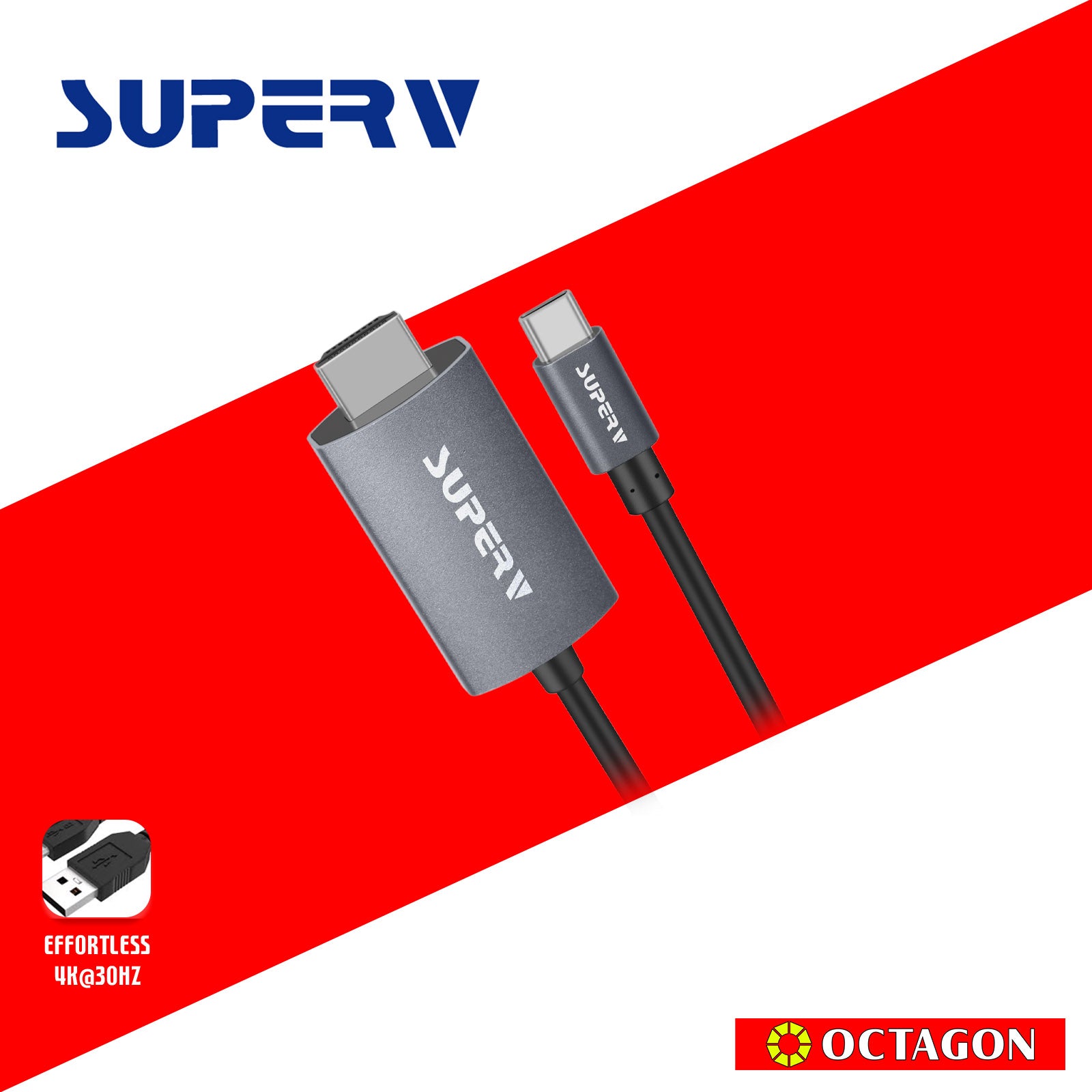 SUPERV HC02 TypeC to HDMI 2.0 Cable, Ultra HD 4Kx2K@60 Hz, 20cm