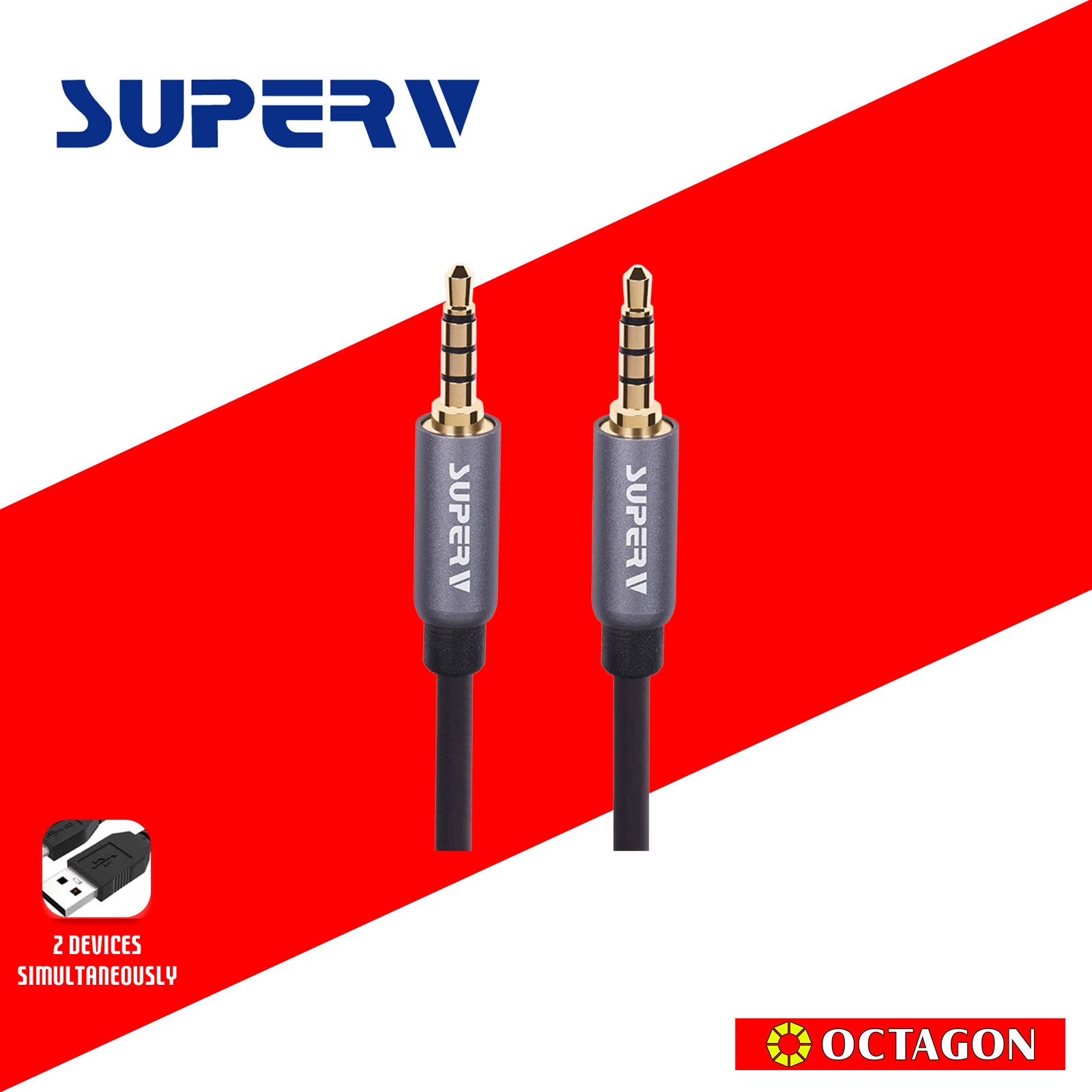 SUPERV AC100 3.5mm AUX Extension Audio Cable – Male to Male Audio Cord 100cm