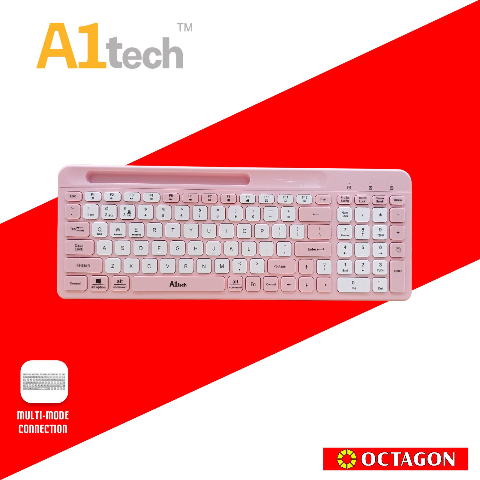 A1TECH AC-KB009-PP DUAL-MODE WIRELESS KEYBOARD 2.4G (PURPLE + WHITE)(BLACK + GREY)(PINK + WHITE)