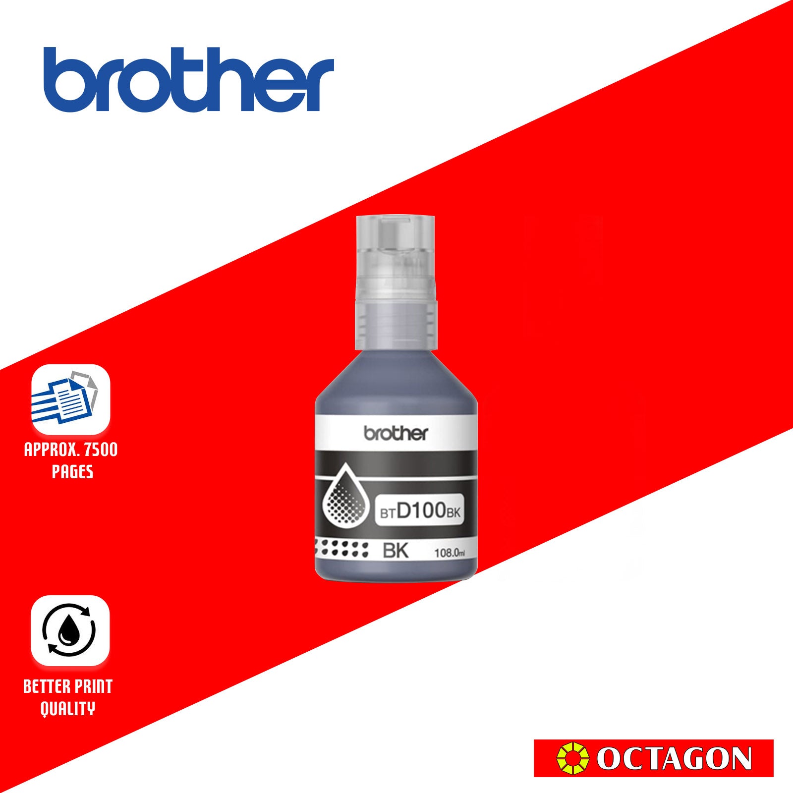 BROTHER BTD100BK BLACK INK BOTTLE