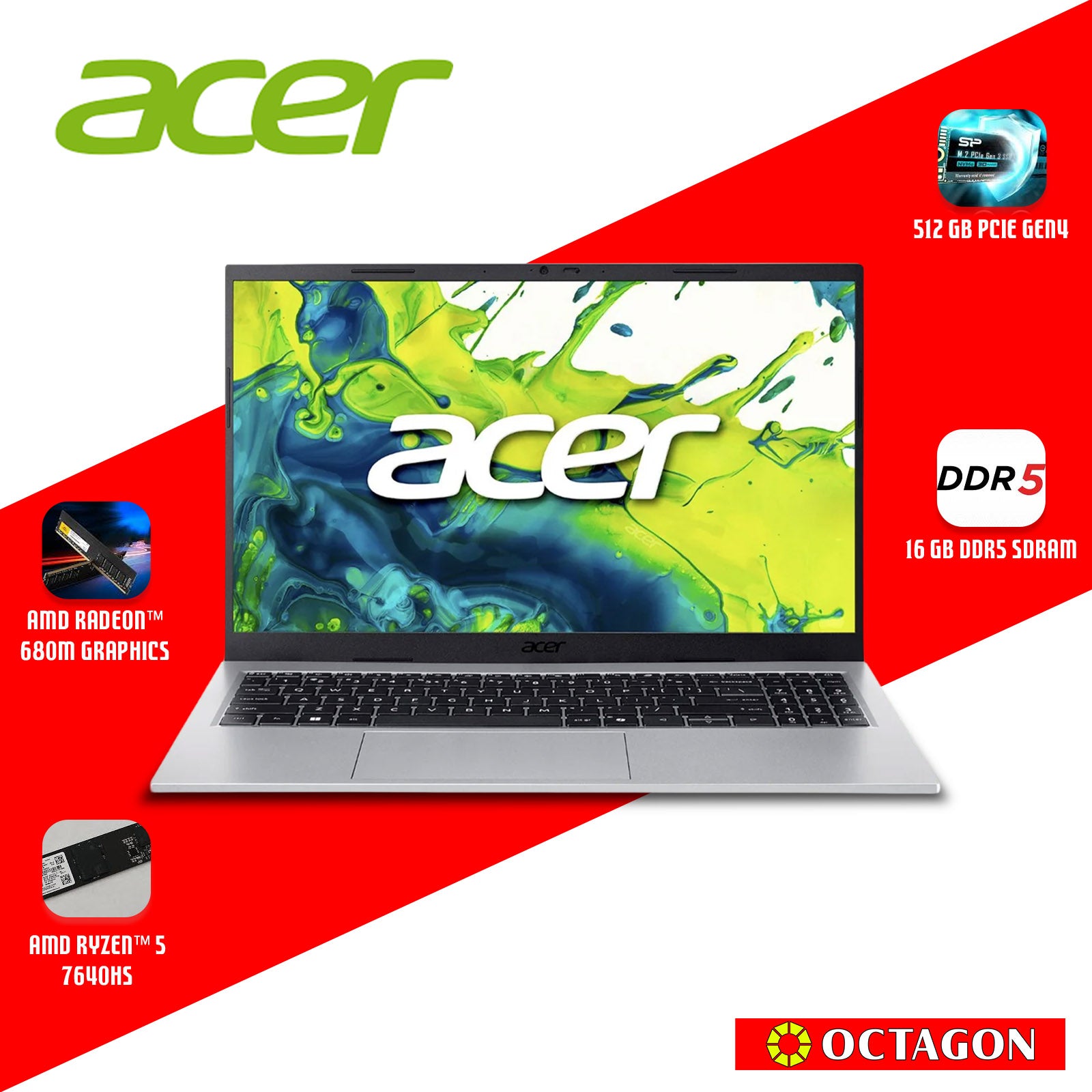 ACER ASPIRE GO AG15-43P-R19X/ RYZEN 5 7640HS/ 16GB/ 512GB SSD/ 15.6 IPS FHD/ WIN 11/ OFFICE HOME 2024 + OFFICE M365 1YR/ SILVER