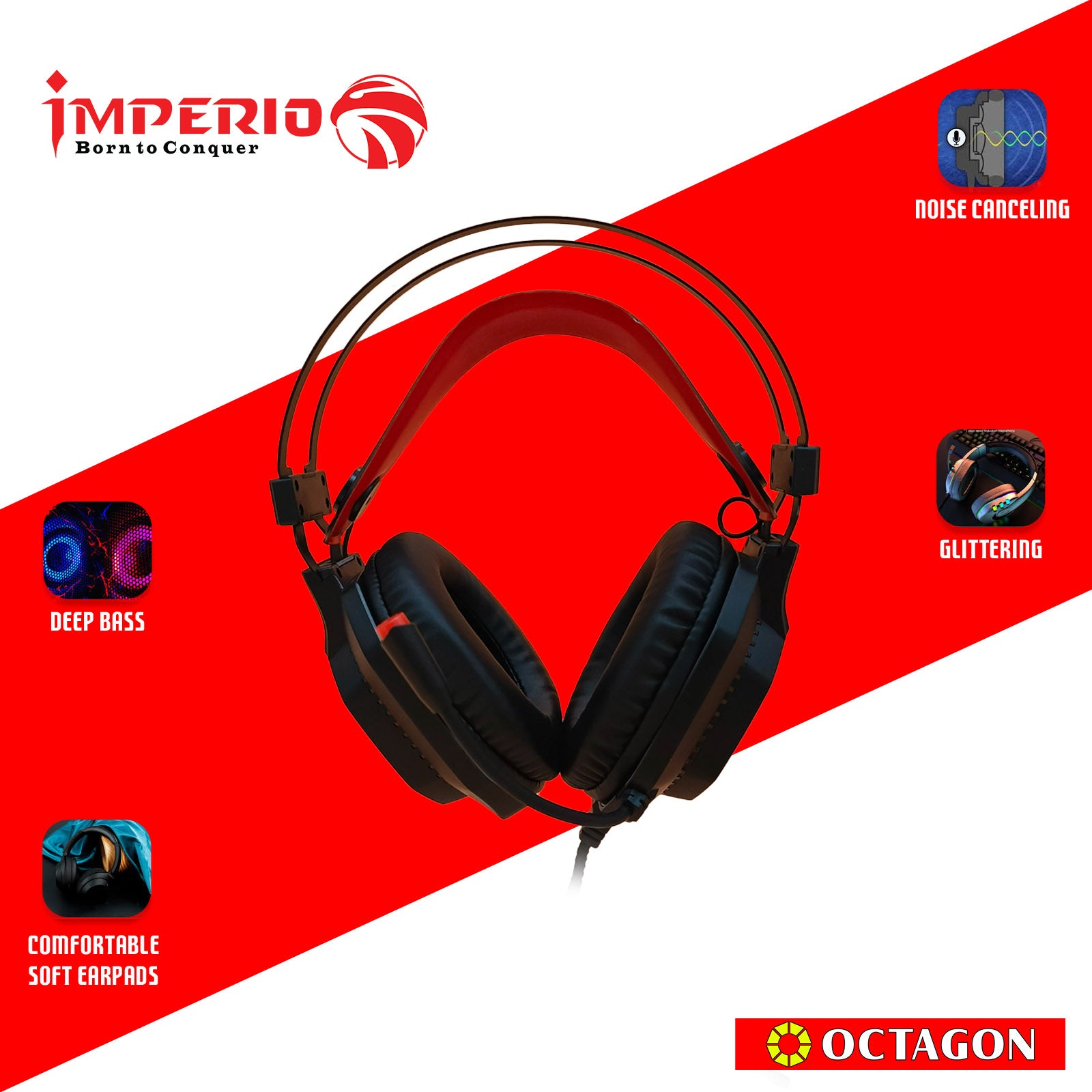 IMPERIO IHSL-X100 RGB GAMING HEADSET USB+3.5MM PLUG