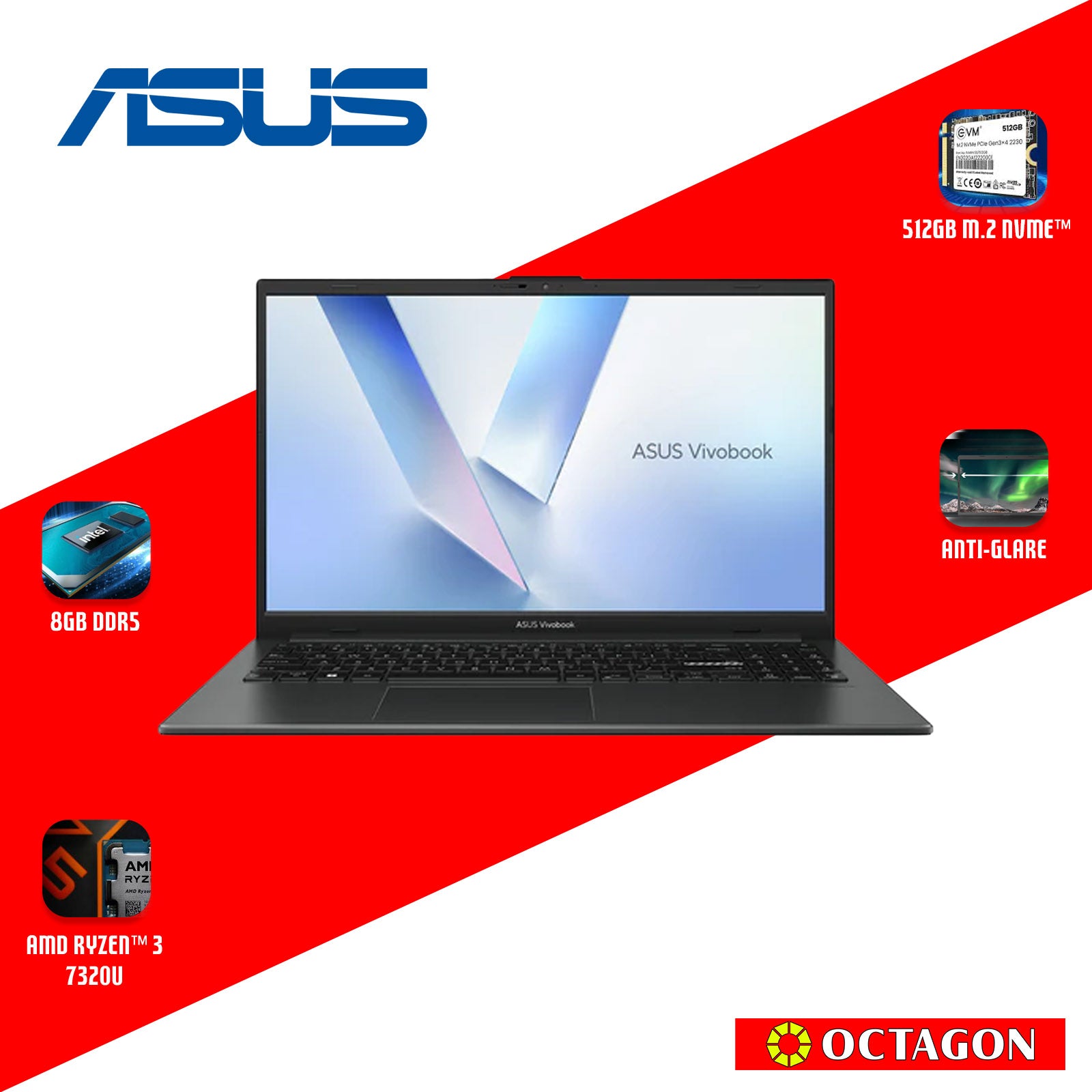 ASUS VIVOBOOK GO 15 E1504FA-BQ2324W/ RYZEN 3 7320U/ 8GB/ 512GB SSD/ 15.6" FHD/ WIN 11/ BLACK