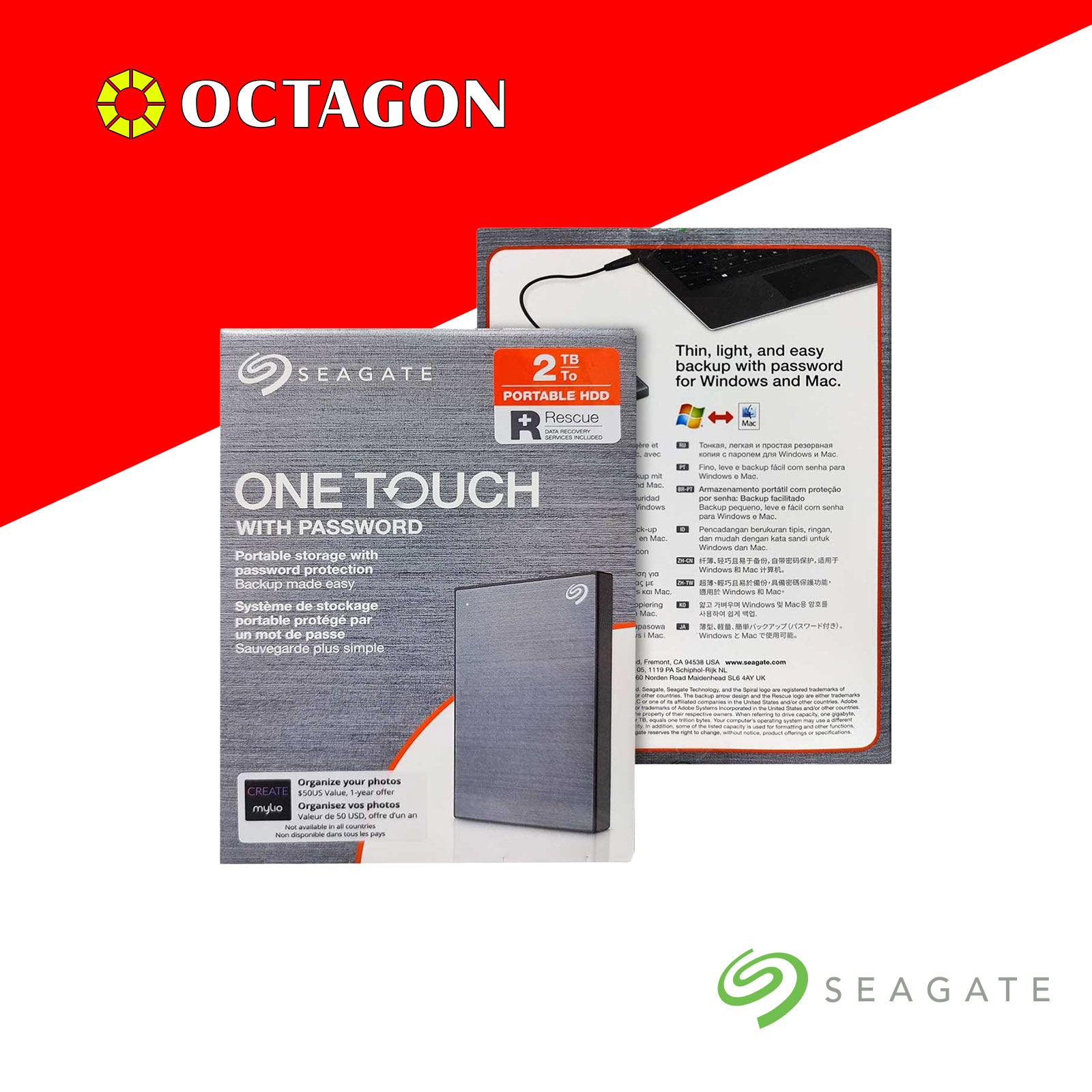 SEAGATE 2TB ONETOUCH HDD W/ PASSWORD