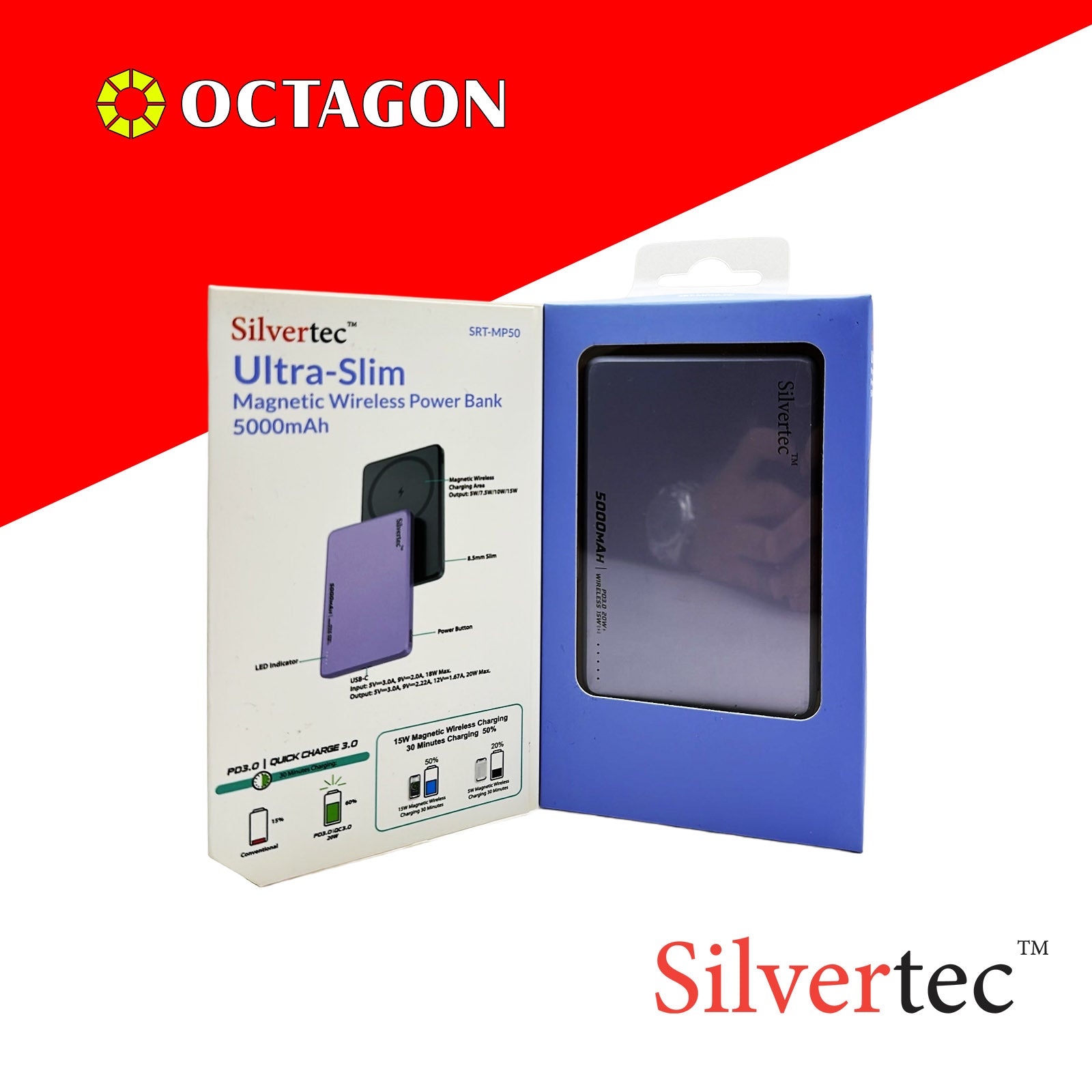 SILVERTEC SRT-MP50-PP ULTRA-SLIM MAGNETIC WIRELESS PD20W POWERBANK 5000MAH