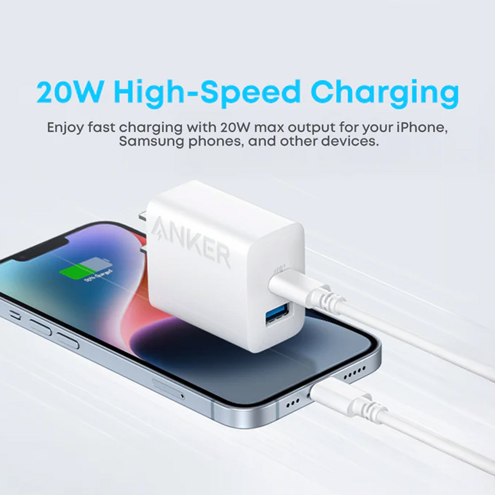 ANKER 312 B2348J21 WHITE 20W USB USB-C CHARGER W/ CABLE