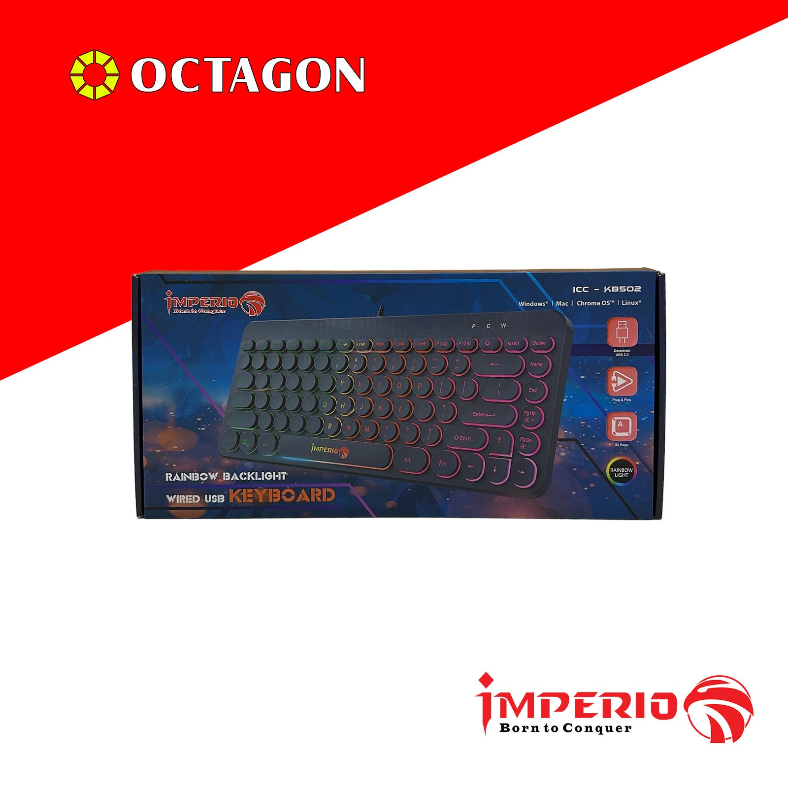 IMPERIO ICC-KB502 RAINBOW BACKLIGHT WIRED USB KEYBOARD 83 KEYS BLACK