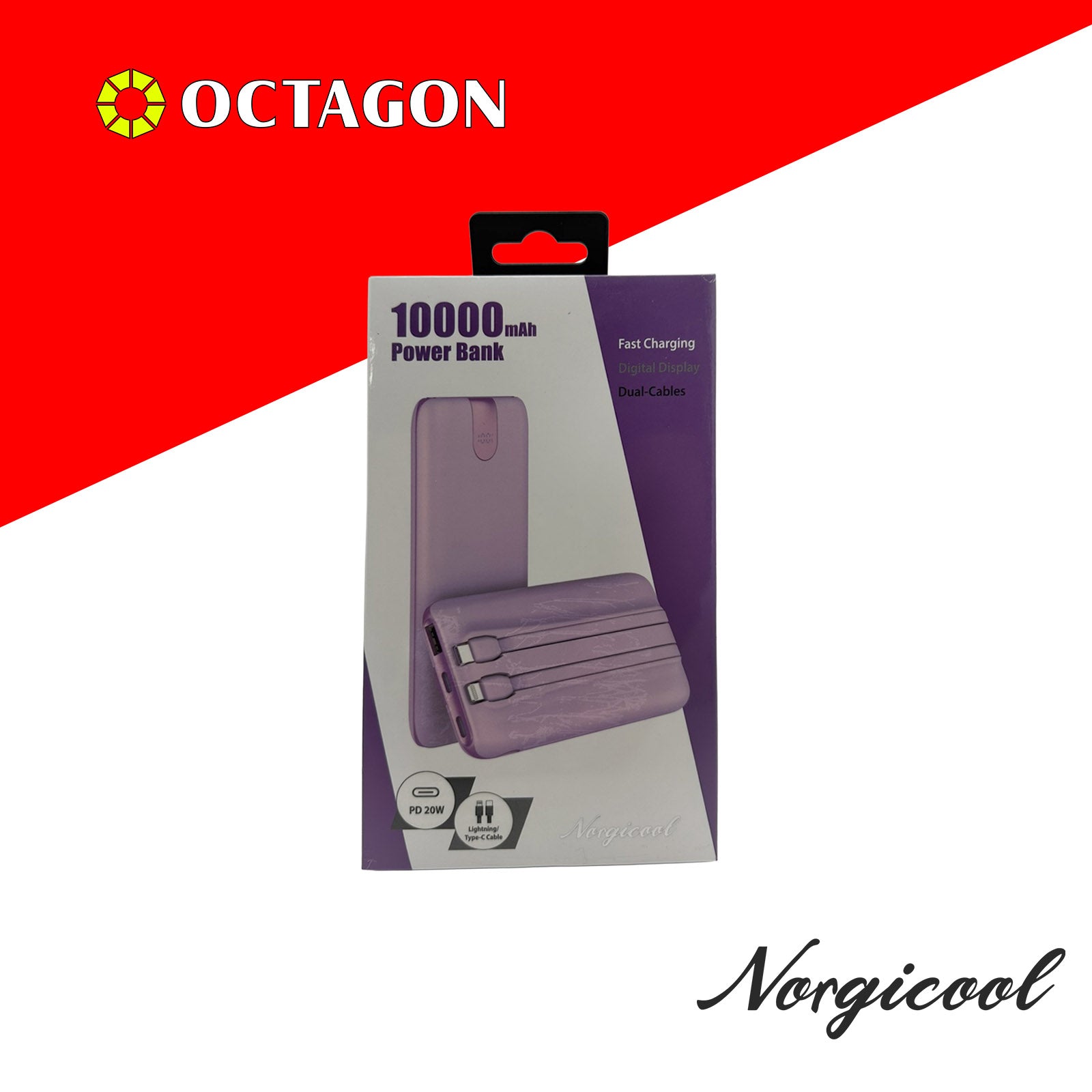 NORGICOOL NP026-PL PD20W 10000MAH W/ TYPE C AND LIGHTNING POWER BANK PURPLE
