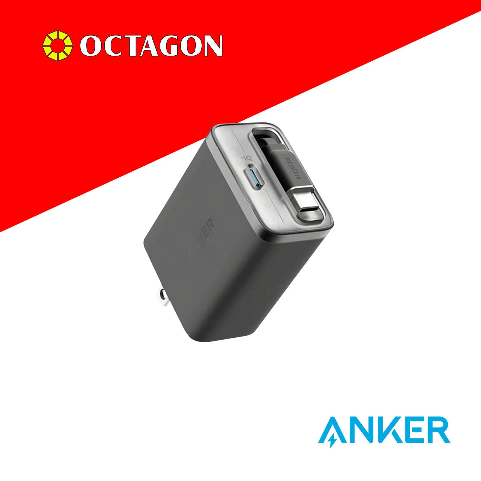 ANKER A2658J11 NANO CHARGER BLACK 35W W/ BUILT-IN RETRACTABLE USB-C CABLE