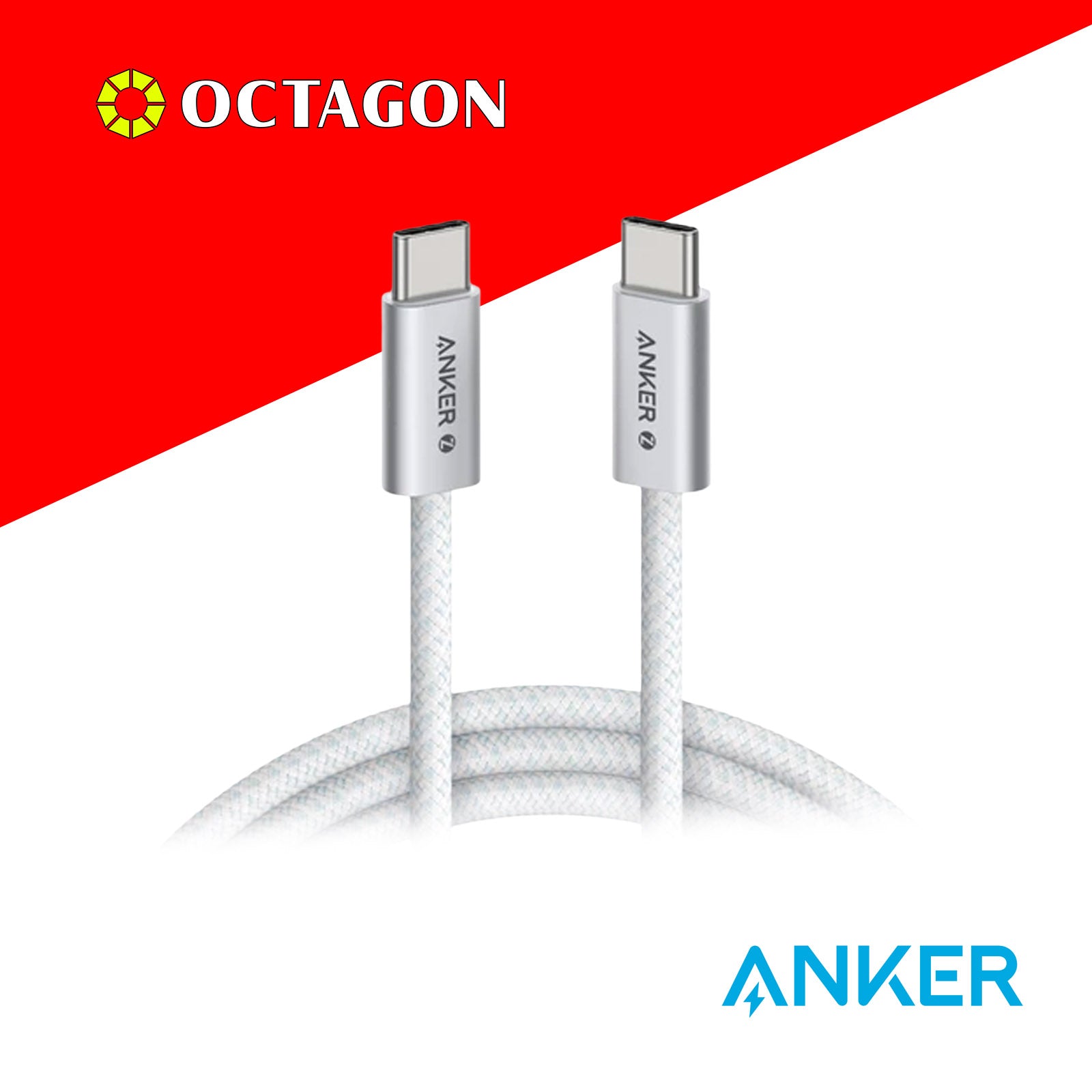 ANKER A8060H21 WHITE ZOLO 3FT USB-C -C SMALL HEAD SOFT CABLE