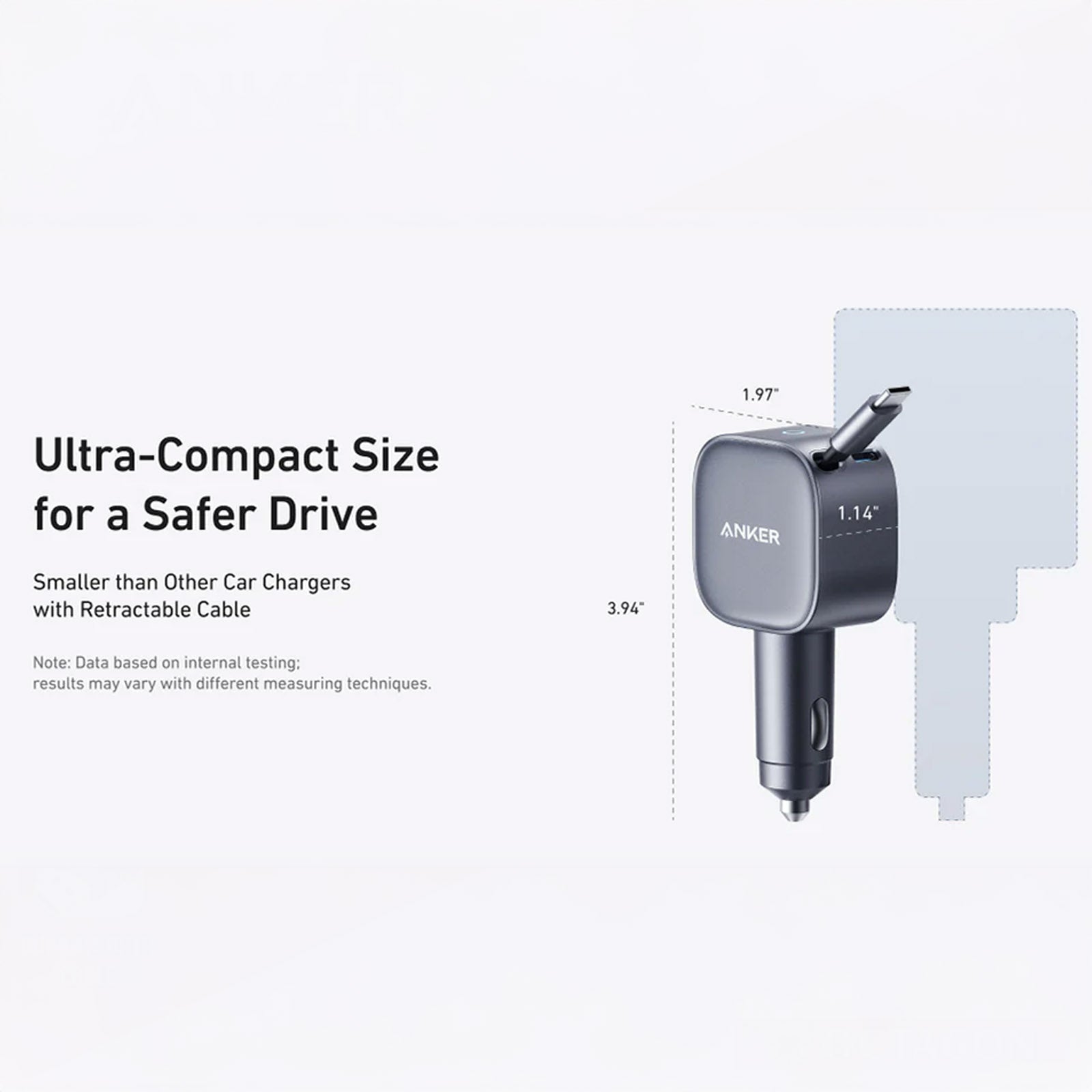 ANKER A2738HA2 NANO CAR CHARGER GRAY 75W USB-C PORT, BUILT-IN RETRACTABLE USB-C CABLE