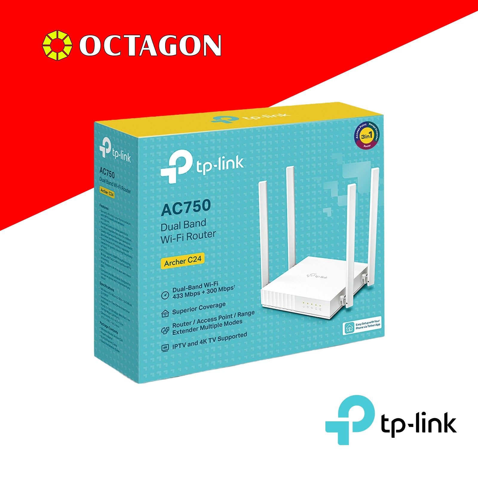 TPLINK ARCHER C24 AC750 DUAL BAND WI-FI ROUTER