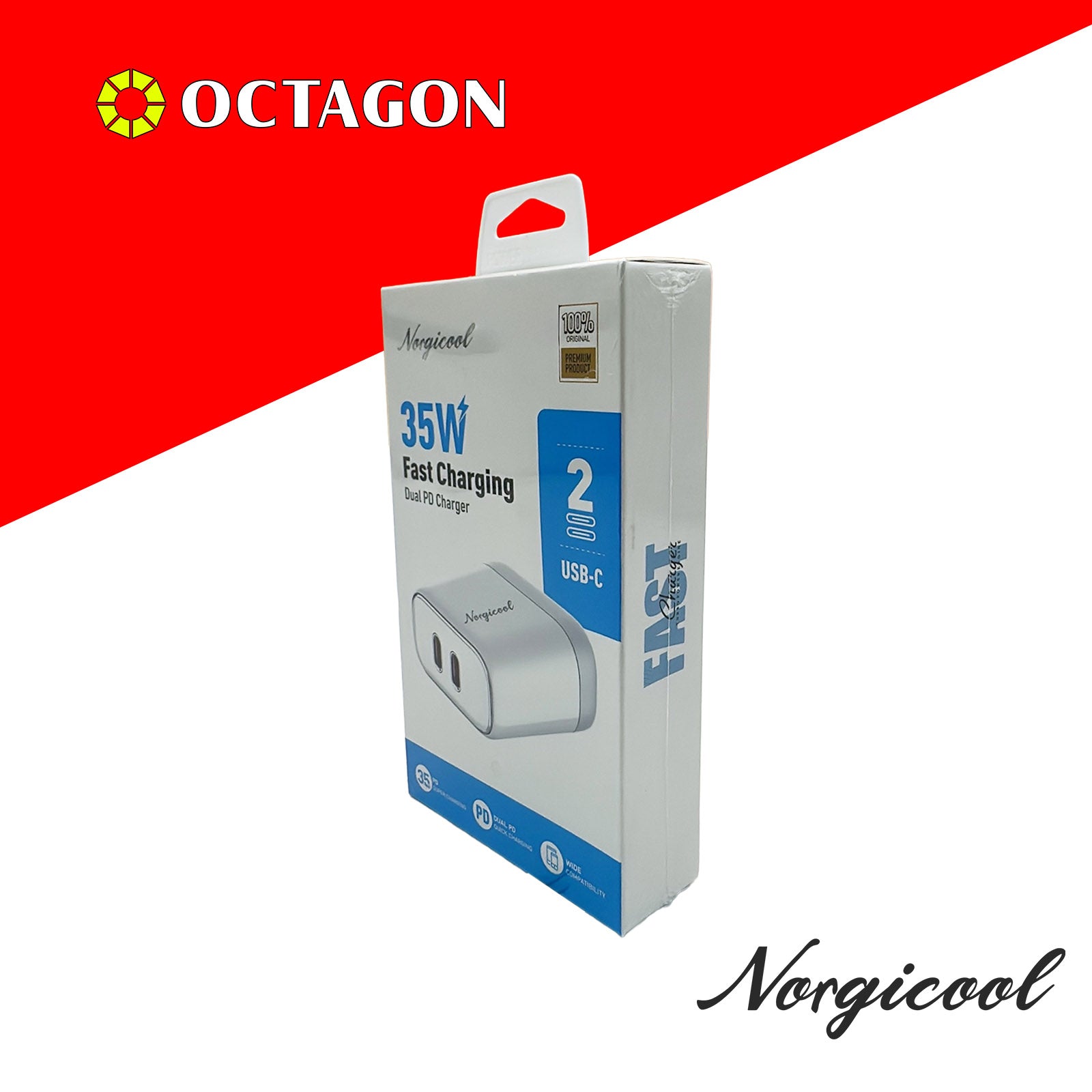 NORGICOOL NA2528 35W 2-USB-C PD WALL CHARGER