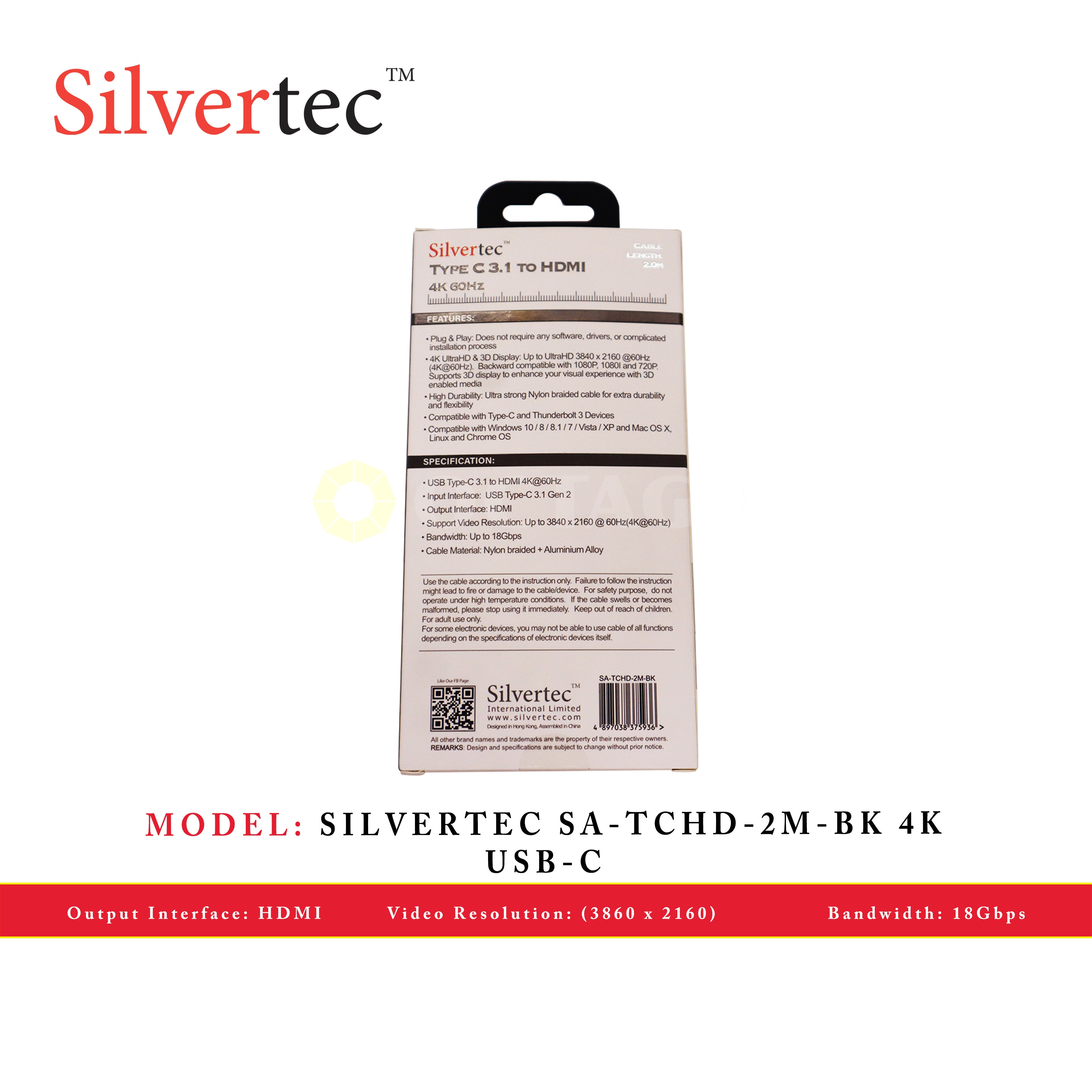 SILVERTEC SA-TCHD-2M-BK 4K USB-C AM