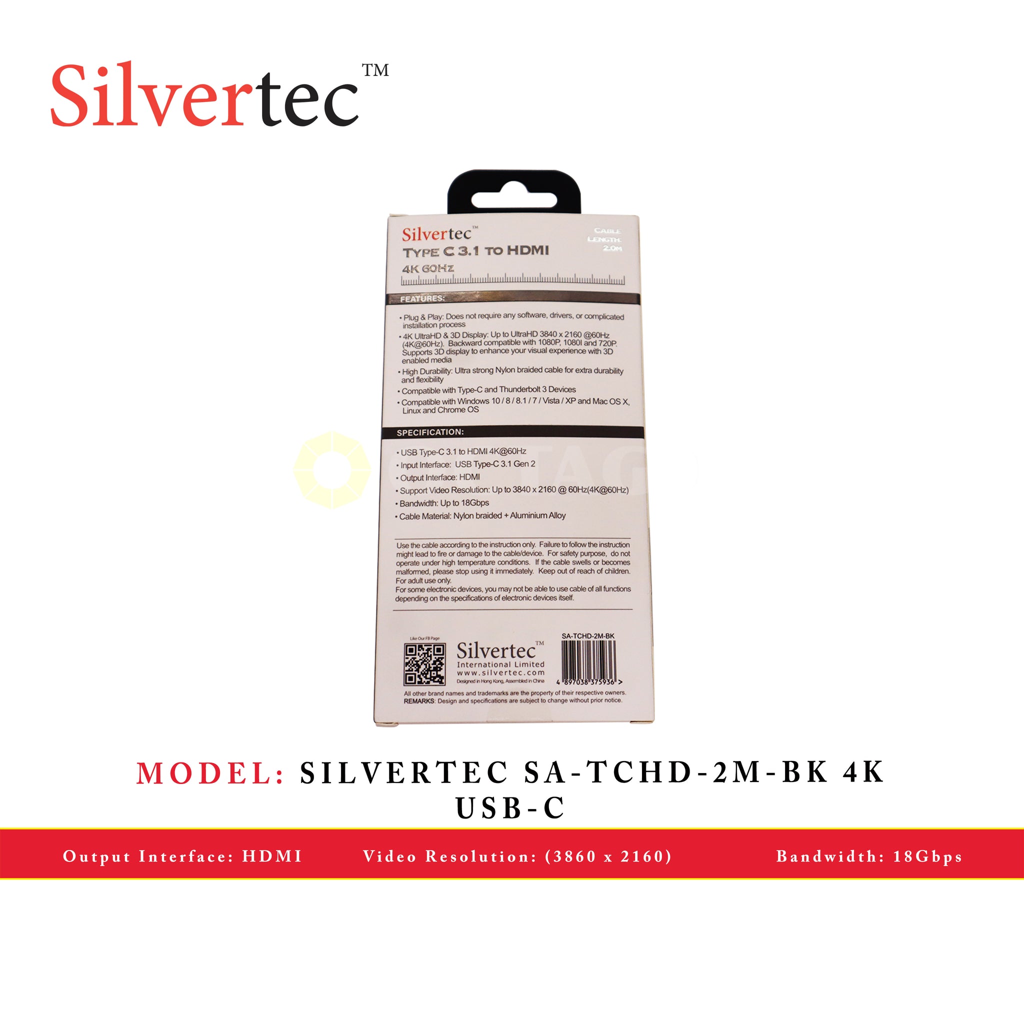 SILVERTEC SA-TCHD-2M-BK 4K USB-C AM