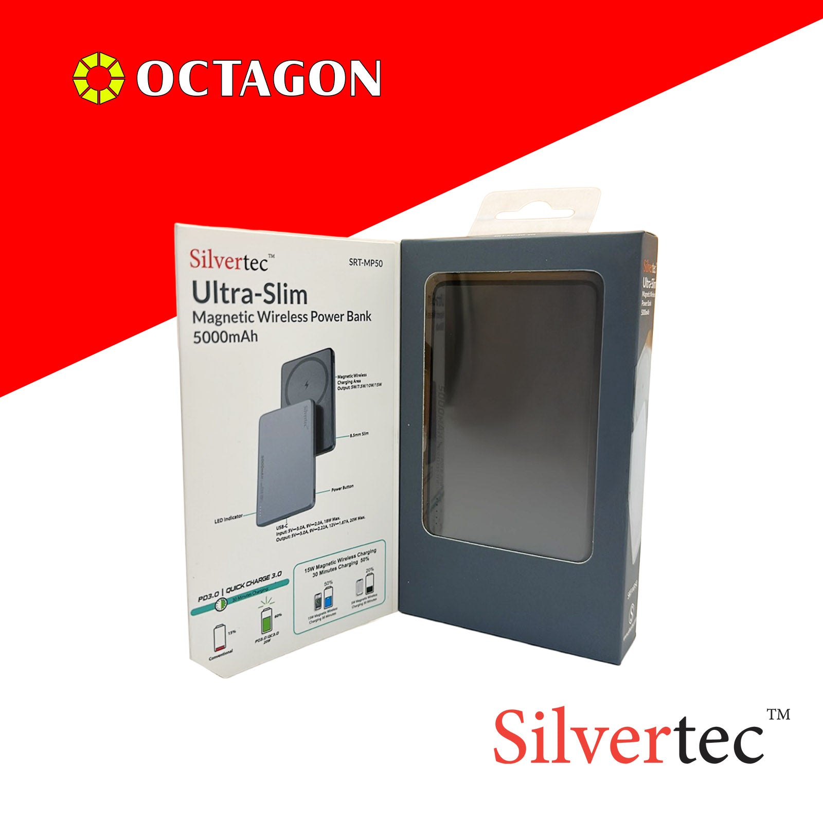 SILVERTEC SRT-MP50-SG ULTRA-SLIM MAGNETIC WIRELESS PD20W POWERBANK 5000MAH (SPACE GRAY)