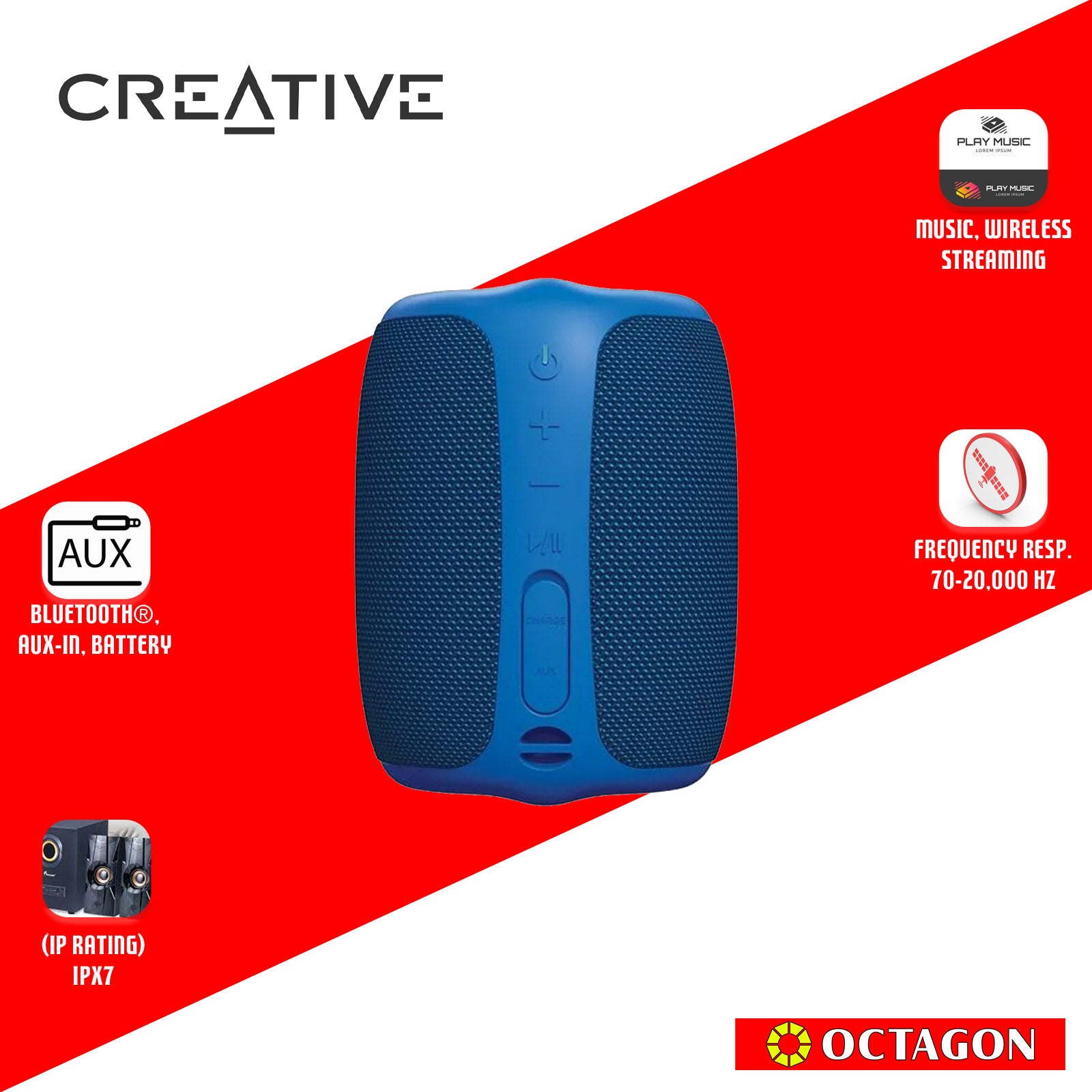 CREATIVE MUVO PLAY MF8365 BLUE WATERPROOF PORTABLE BLUETOOTH 5.3