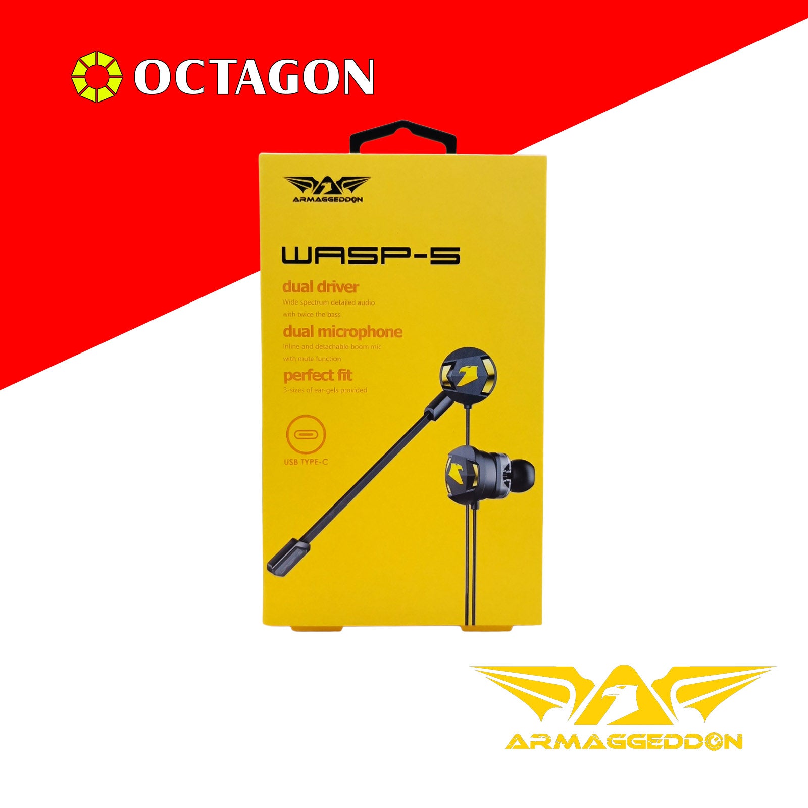 ARMAGGEDDON WASP-5 TYPE-C BLACK GAMING IN-EAR HEADSET WITH DETACHABLE MIC