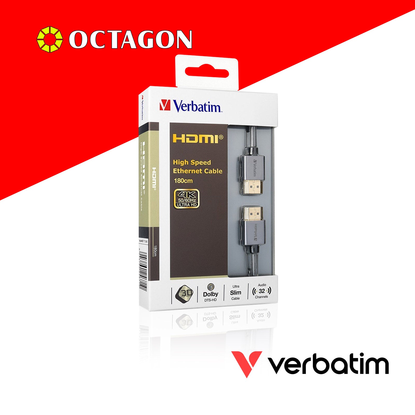 VERBATIM 65671 ULTRA SLIM 4K / 60HZ HDMI 2.0 CABLE WITH ETHERNET 180CM (GREY)