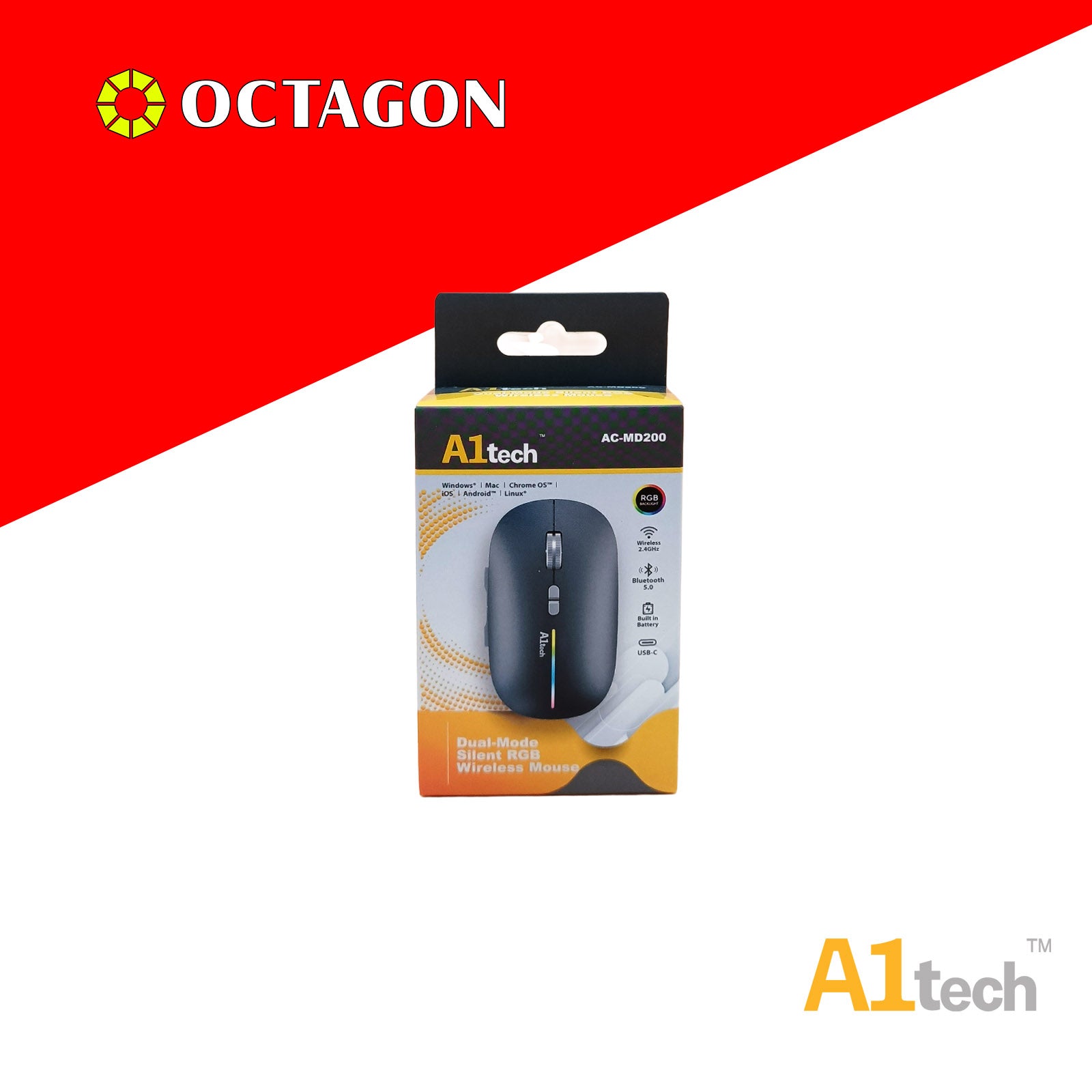 A1TECH AC-MD200-WH DUAL-MODE RECHARGEABLE SILENT RGB WIRELESS MOUSE WH ...