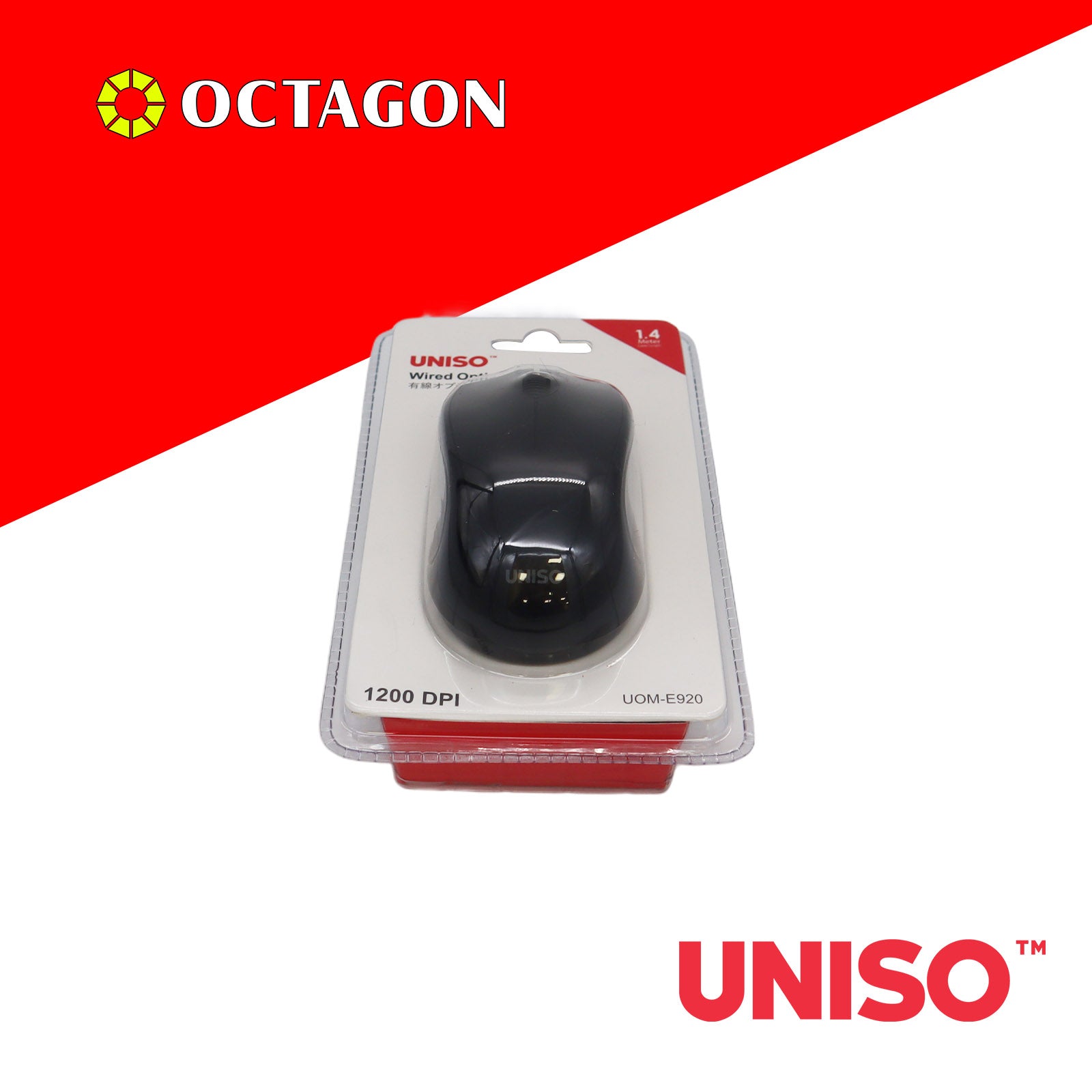 UNISO UOM-E920 BLACK/RED 1200DPI OPTICAL MOUSE