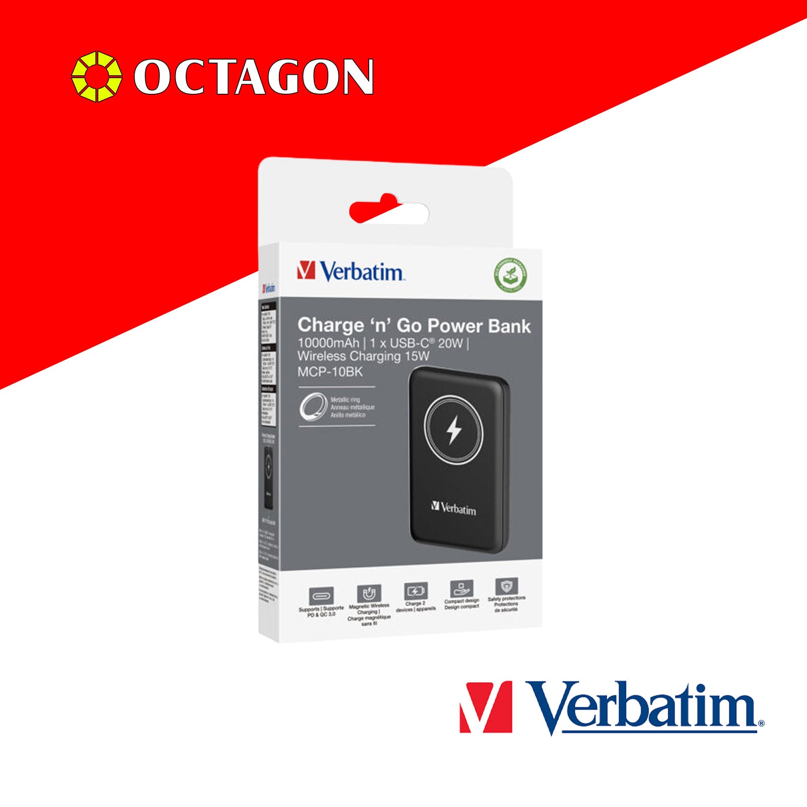 VERBATIM 32245 MAGNETIC WL 10000 MAH POWER PACK MCP - PD 20W MWC 15W BLACK