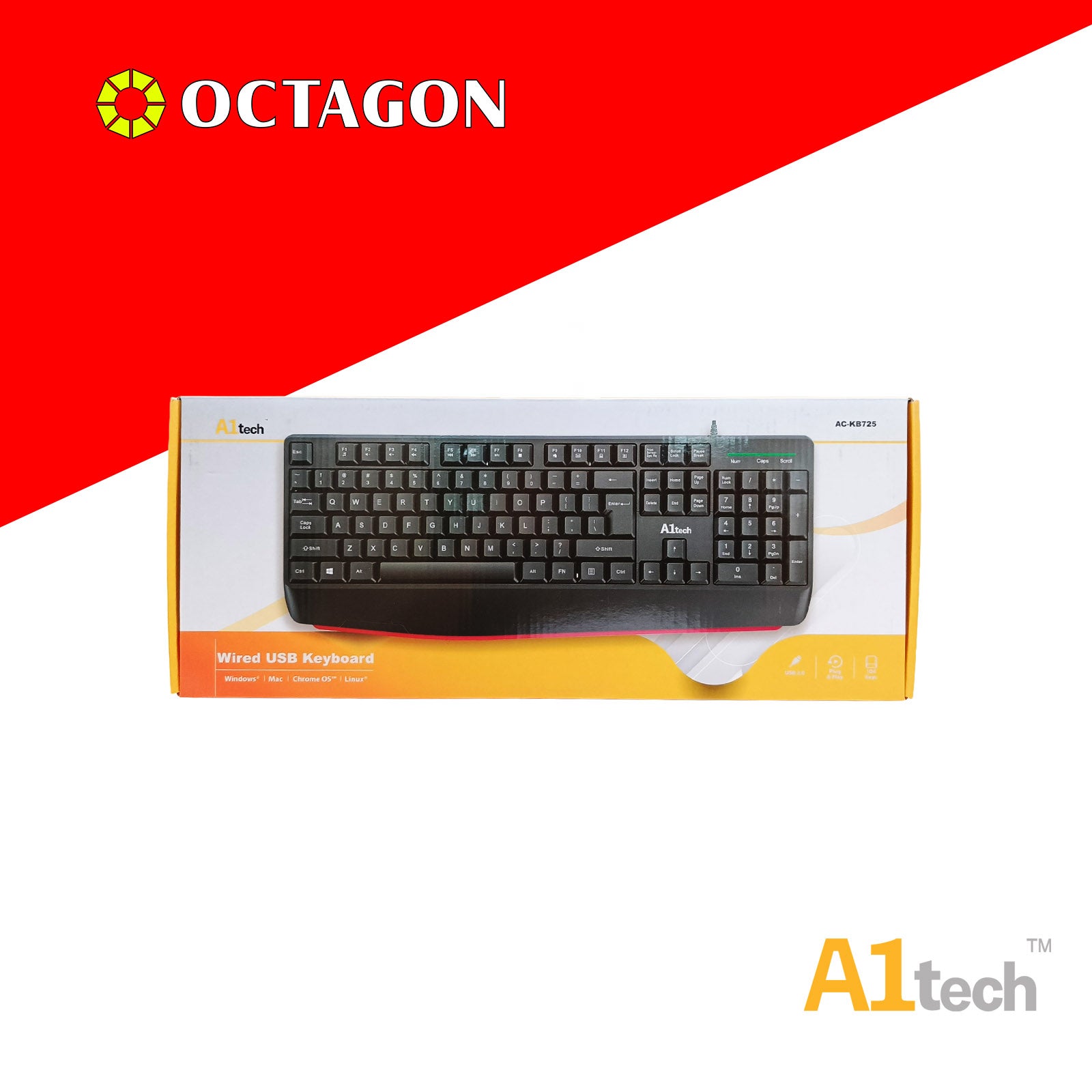 A1TECH AC-KB725-BK USB KEYBOARD 104 KEYS BLACK