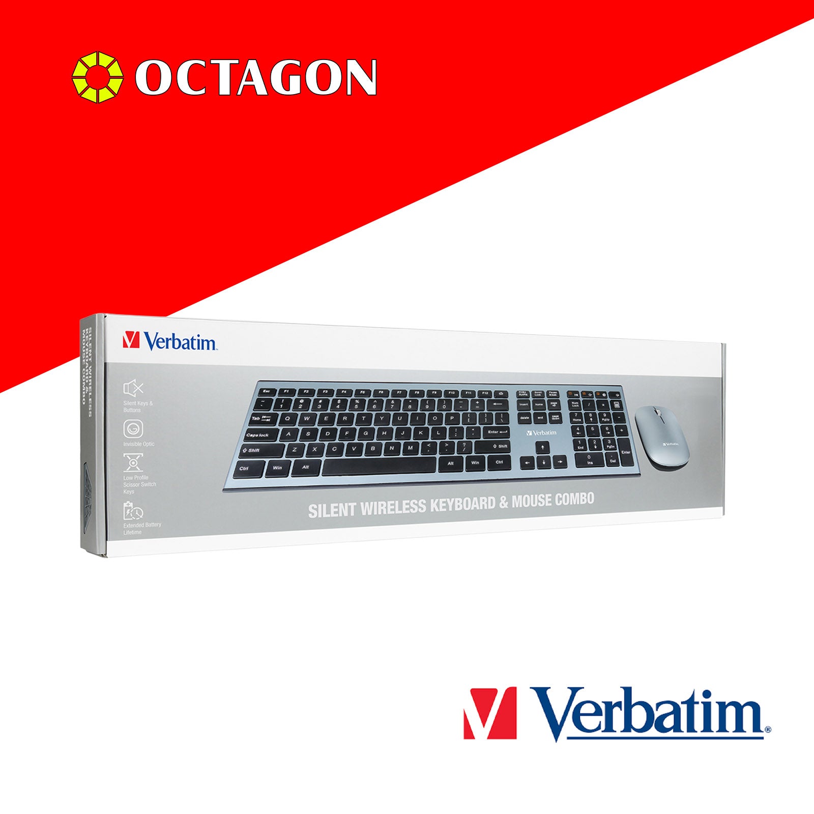 VERBATIM 66751 WIRELESS KEYBOARD & MOUSE COMBO SCISSORS KEYS SILENT (GREY)