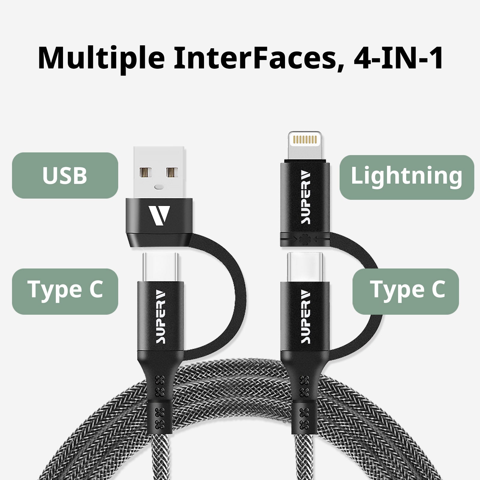 SUPERV CC41-100 Charging Cable 60W 4in1 PD60W USB-A/Type-C Multiport