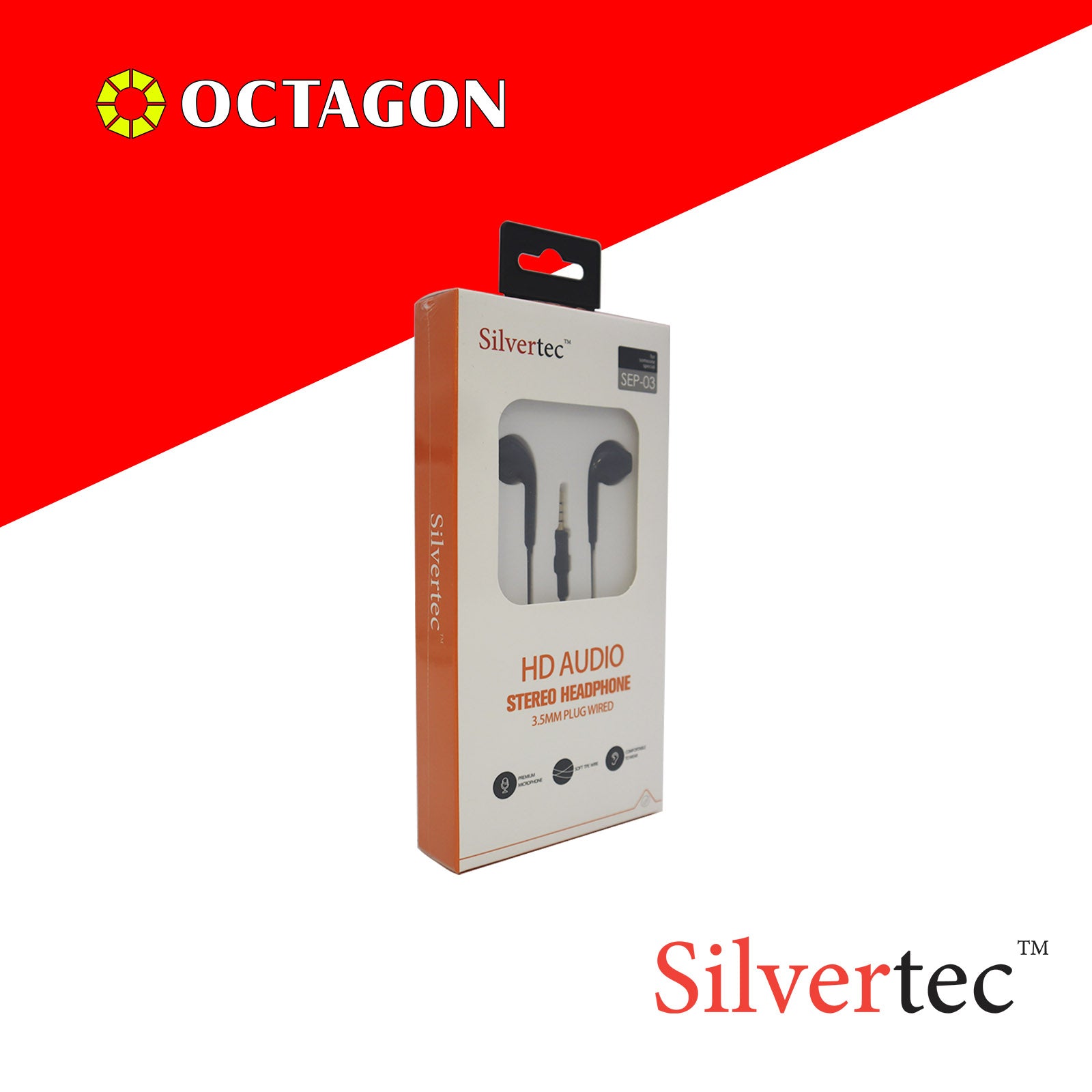 SILVERTEC SEP-03-BK/WH WITH MIC CONTROLLER EARPHONE 3.5MM AUX