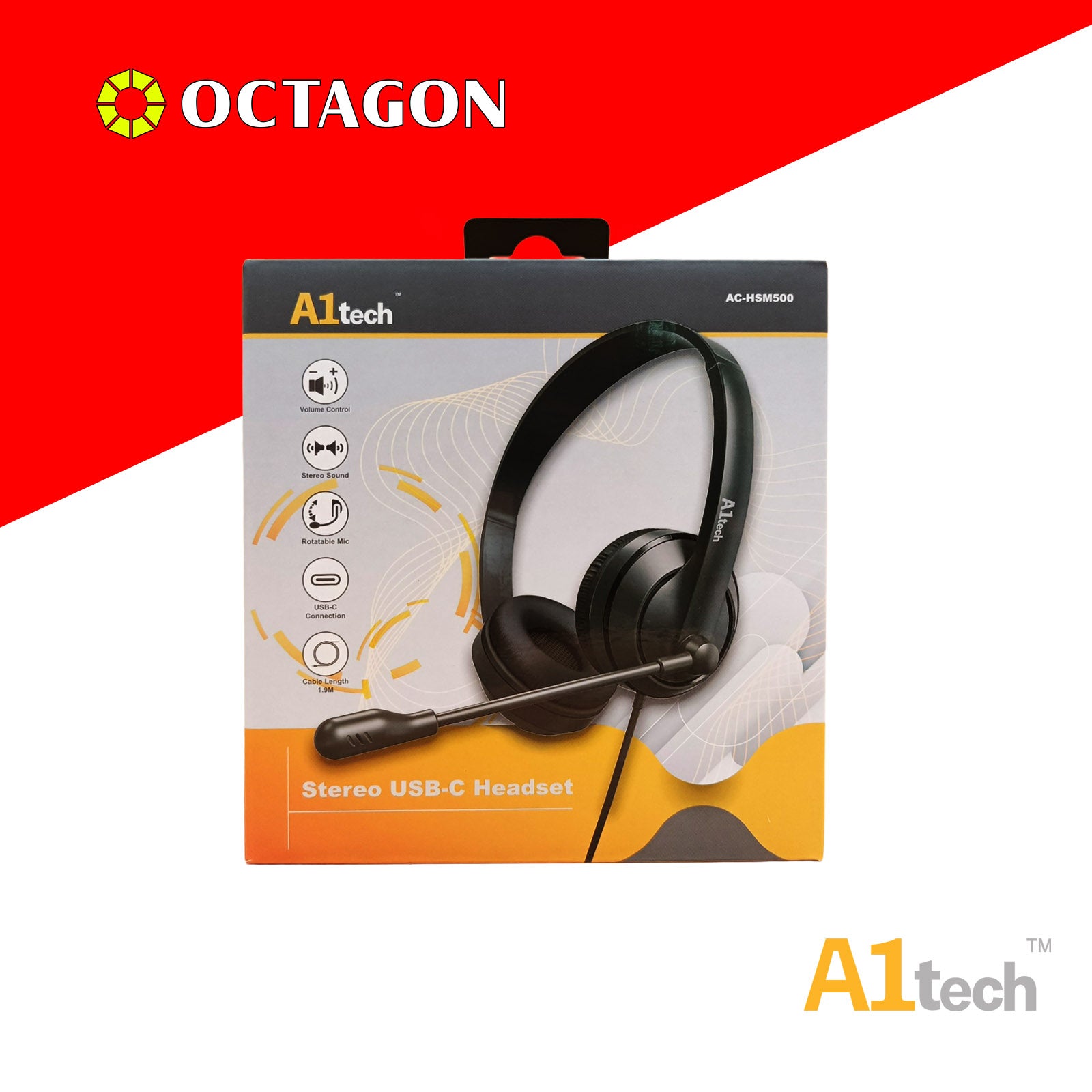 A1TECH AC-HSM500 STEREO USB-C HEADSET WITH MIC BLACK