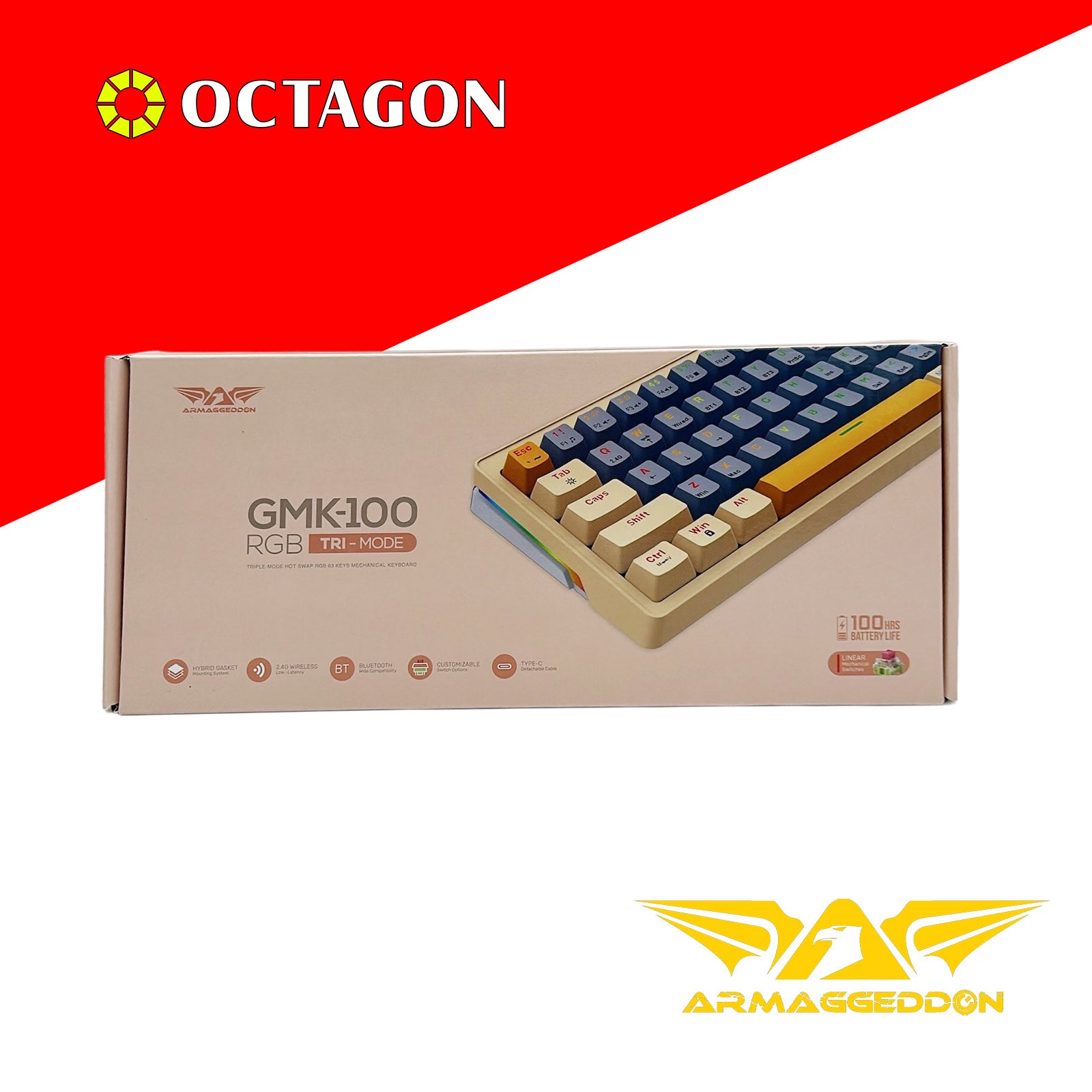 ARMAGGEDDON GMK-100  RGB TRIPLE MODE HOT SWAP MECH GAMING KEYBOARDS / 63 KEYS