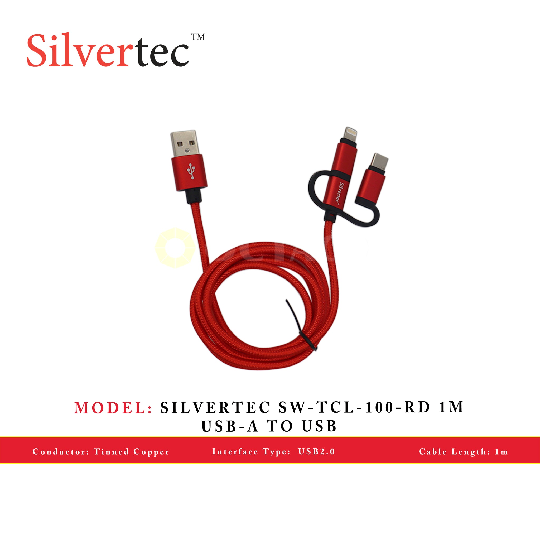 SILVERTEC SW-TCL-100-RD 1M USB-A TO USB
