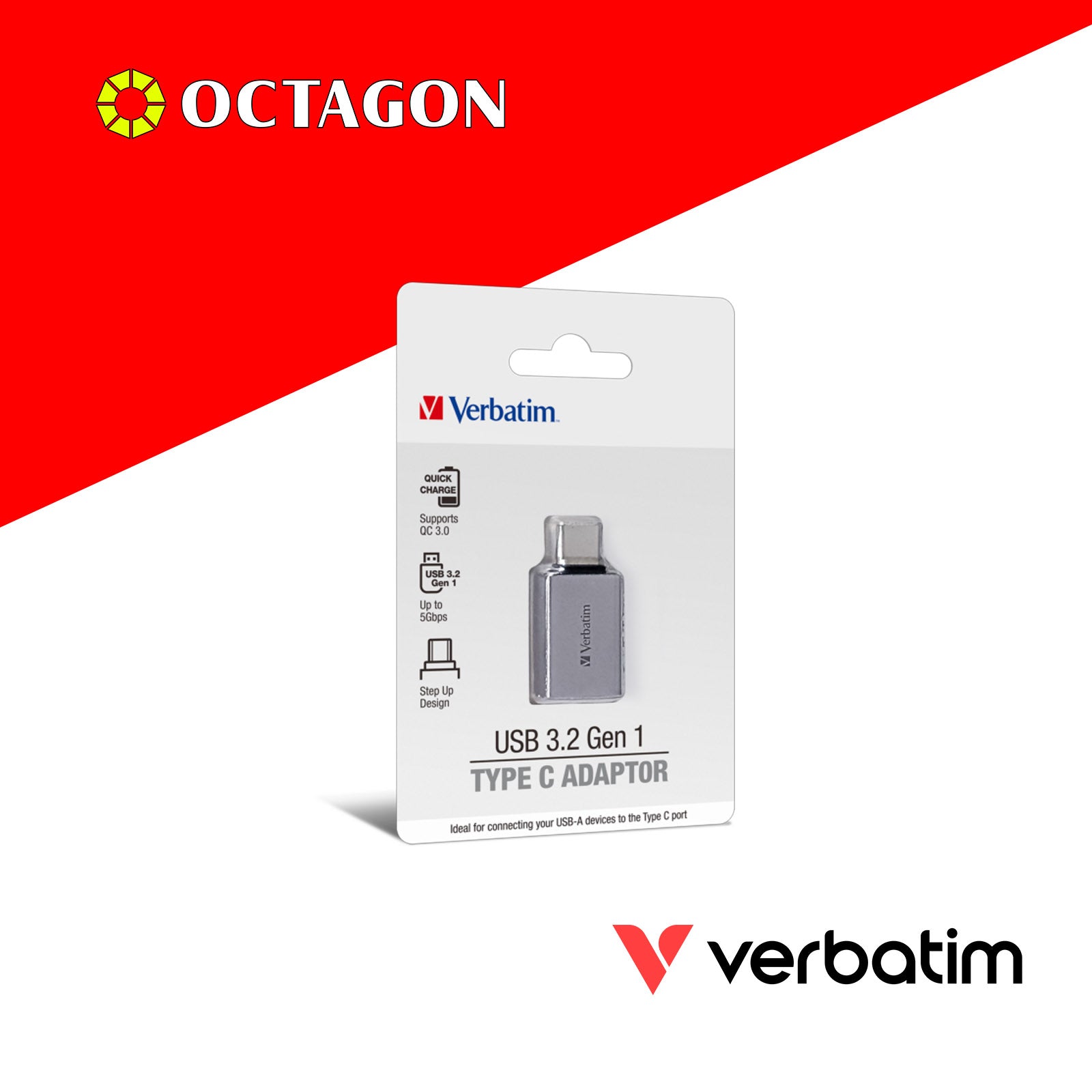 VERBATIM 66885 USB C 3.2 GEN 1 TO TYPE C ADAPTER GREY
