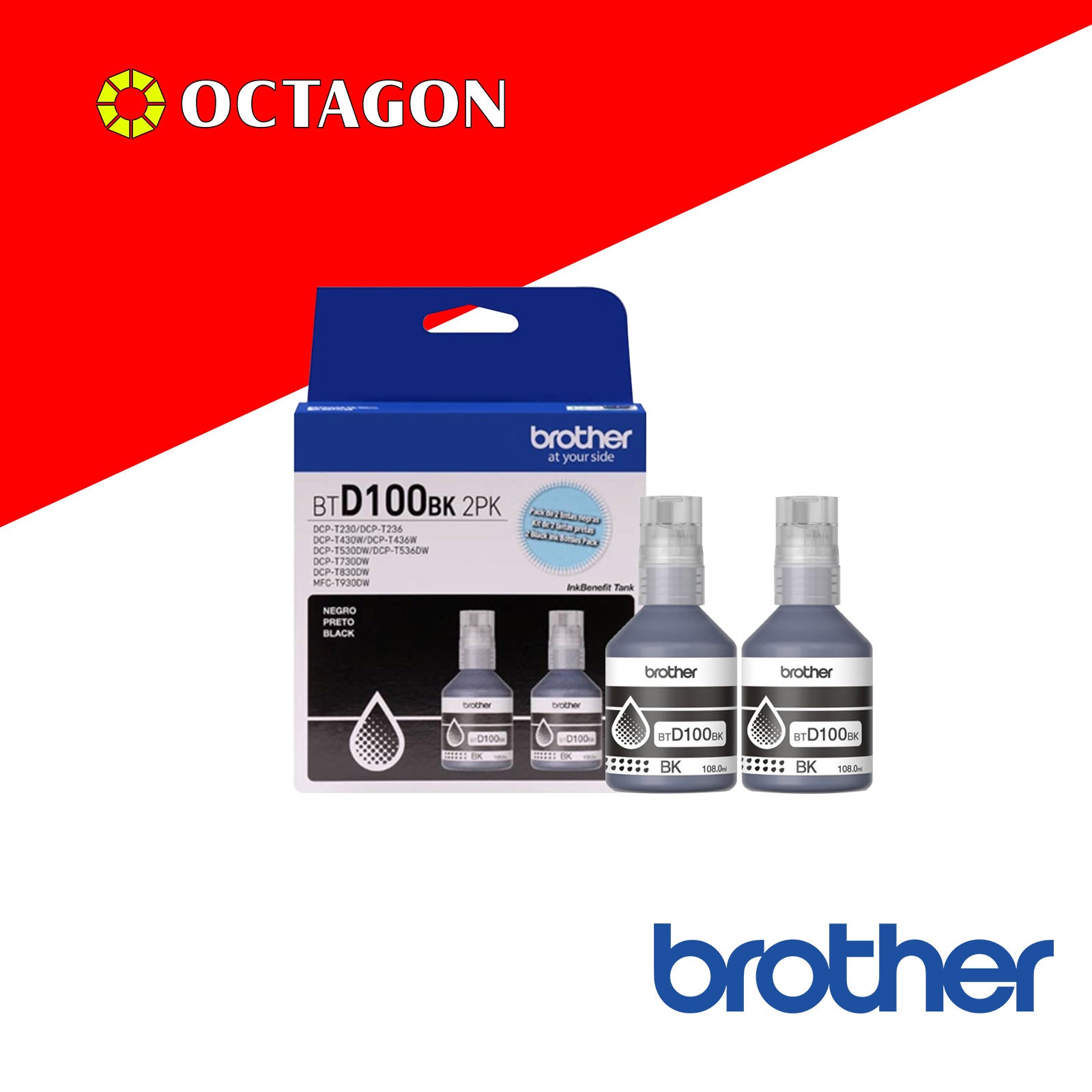 BROTHER BTD100BK2PK BLACK 2 PACK INK BOTTLE
