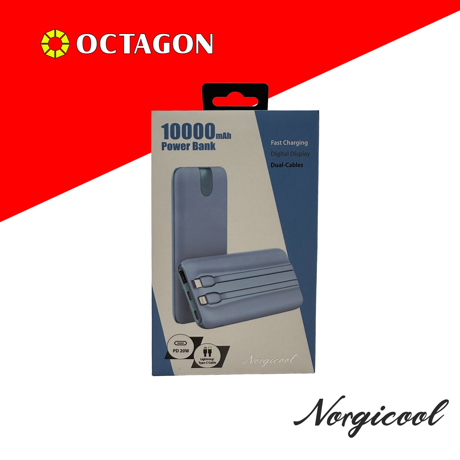 NORGICOOL NP026-BL PD20W 10000MAH W/ TYPE C AND LIGHTNING POWER BANK BLUE