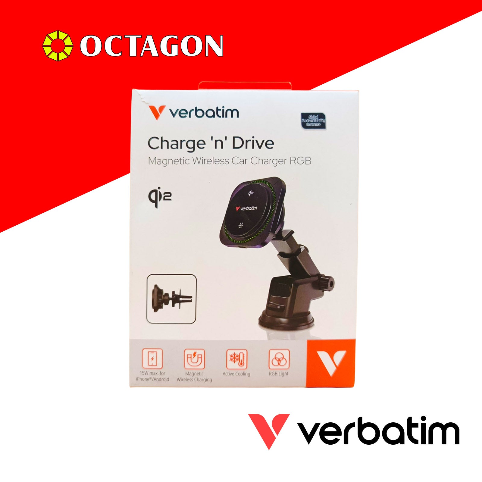 VERBATIM 31860 CHARGE N DRIVE QI2 MAGNETIC WIRELESS CAR CHARGER RGB CND-01