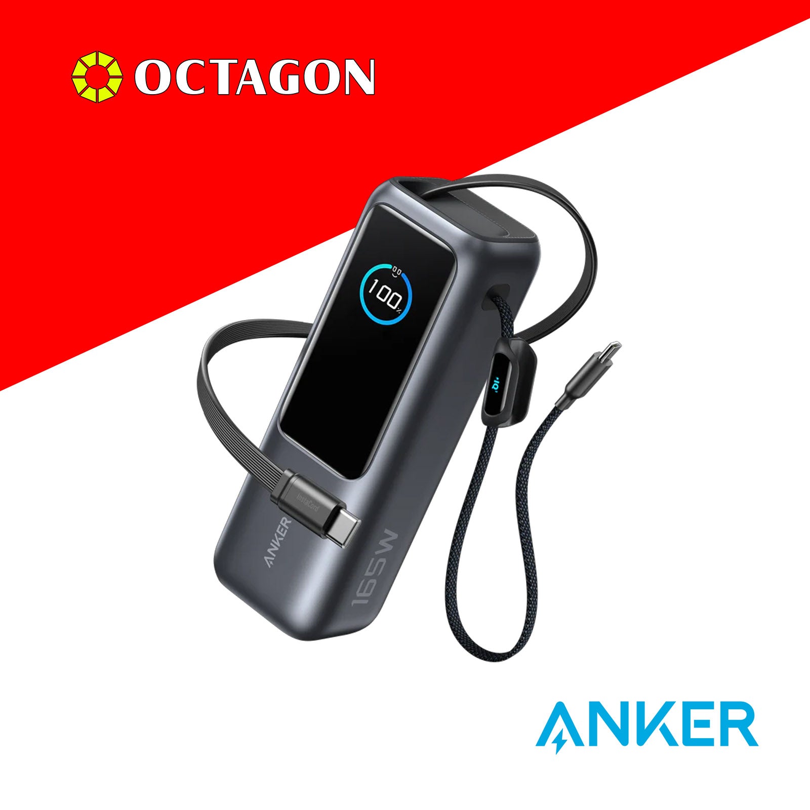 ANKER ZOLO A1695H41 SILVER 25K POWERBANK 165W BUILT-IN USB-C CABLE