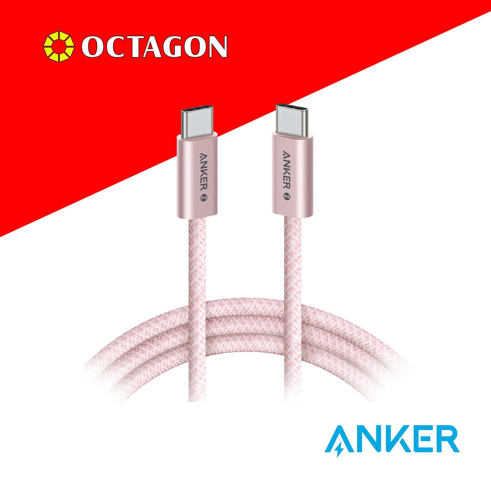 ANKER A8060H51 PINK ZOLO 3FT USB-C -C SMALL HEAD SOFT CABLE