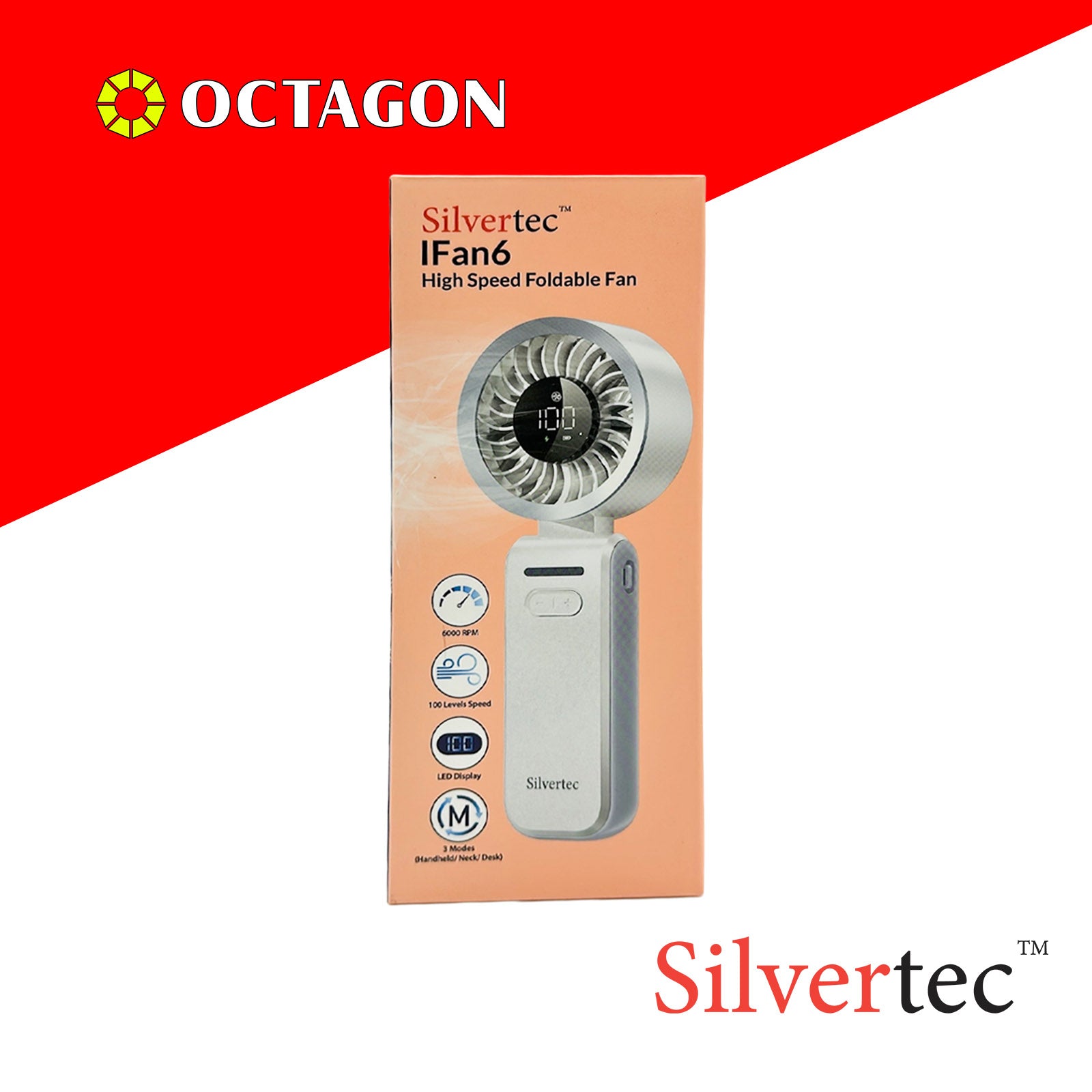 SILVERTEC SMX-IFAN6-WH HIGH SPEED FOLDABLE FAN 5000MAH WHITE (M86)
