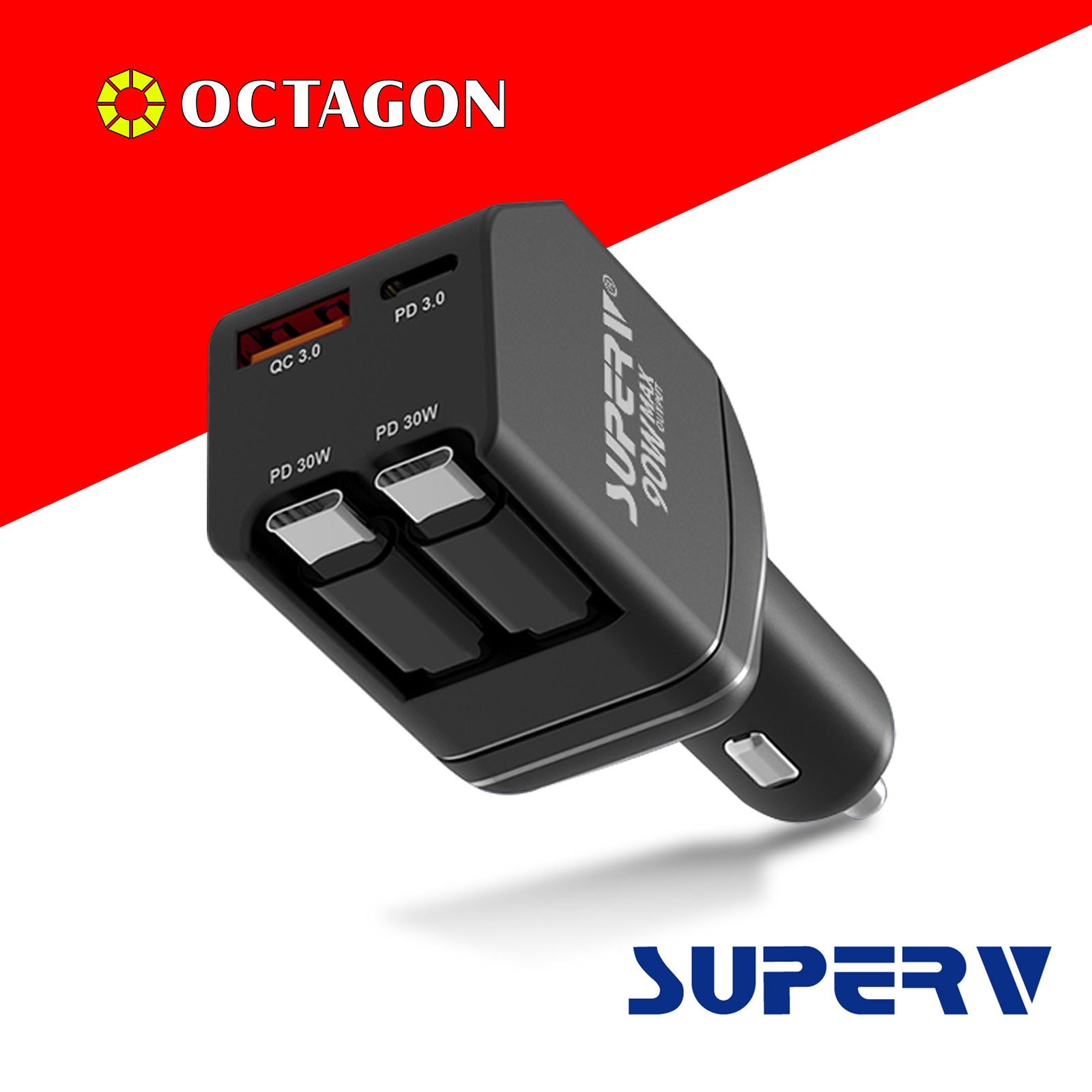 SUPERV G04 BLACK 90W PD 65CM CAR CHARGER