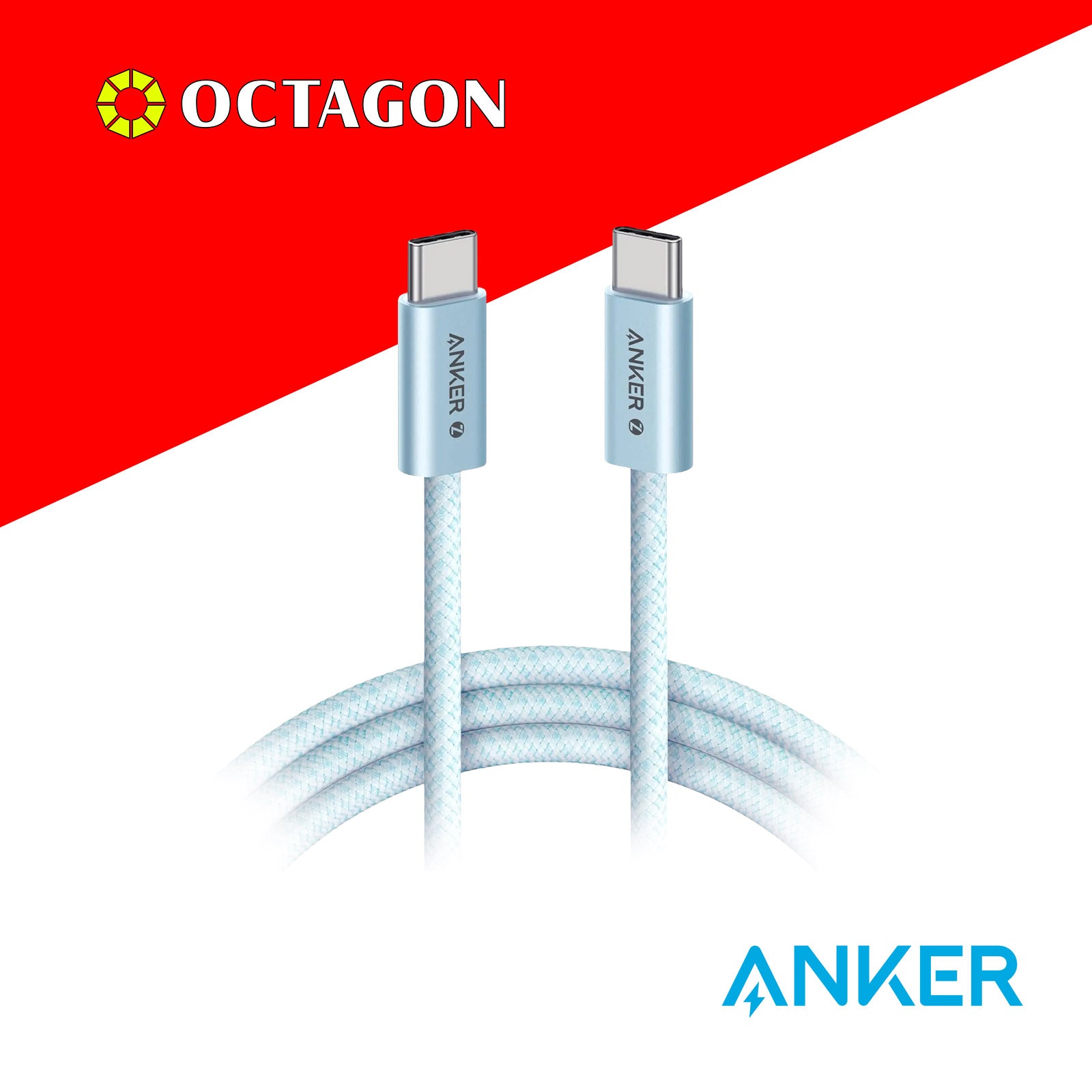 ANKER A8060H31 BLUE ZOLO 3FT USB-C -C SMALL HEAD SOFT CABLE