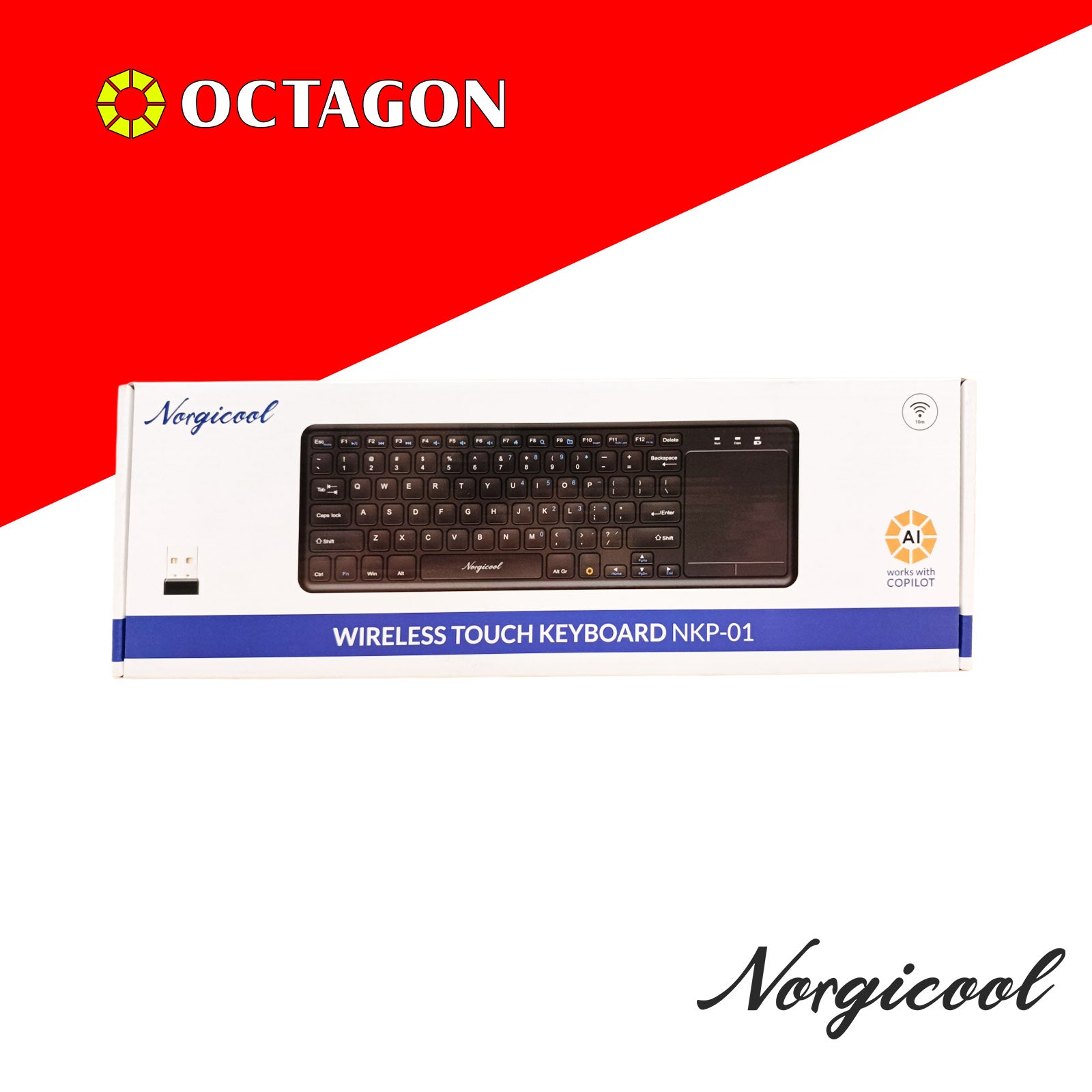 NORGICOOL NKP01I WIRELESS KEYBOARD W/ TOUCHPAD / COPILOT BLACK