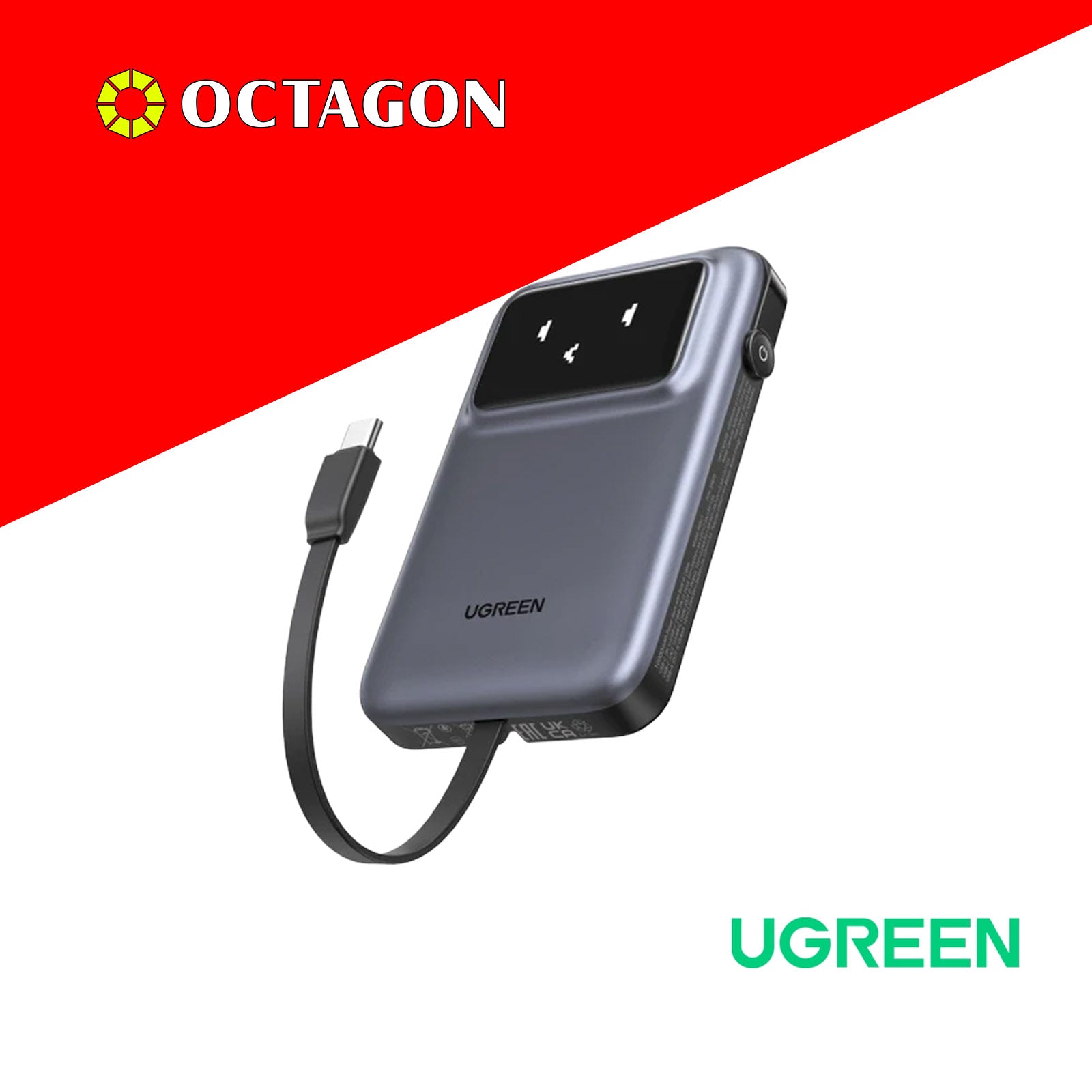 UGREEN PB511/35603B 10000MAH POWERBANK WITH BUILT-IN TYPE C CABLE