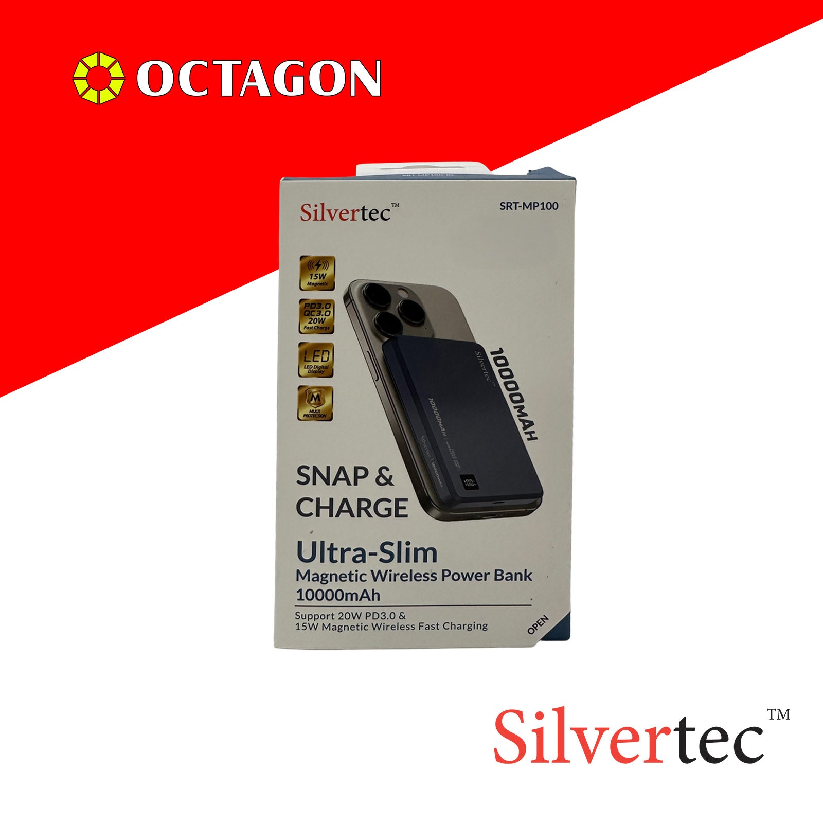 SILVERTEC SRT-MP100-BL ULTRA-SLIM MAGNETIC WIRELESS PD20W POWERBANK 10000MAH (NAVY BLUE)