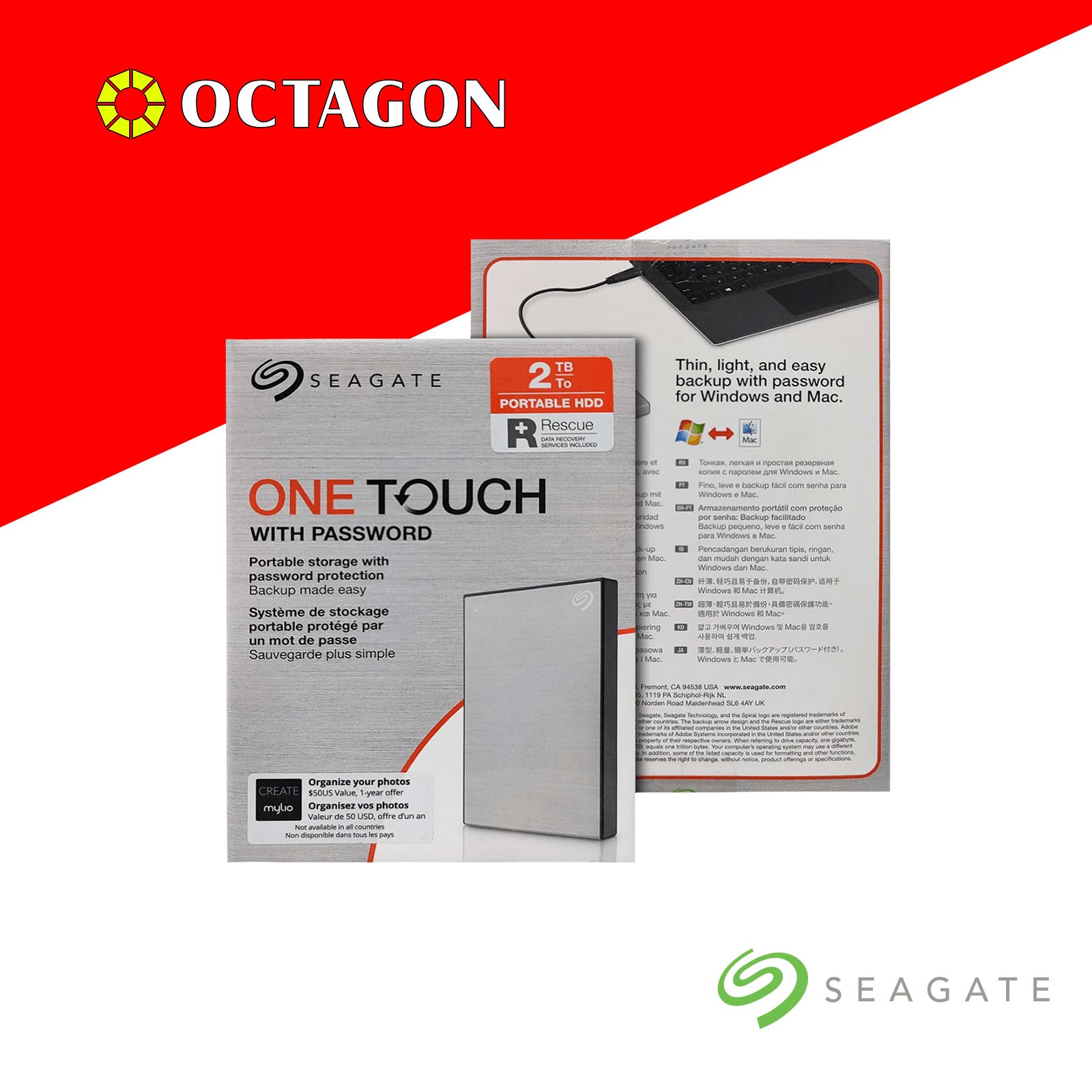 SEAGATE 2TB ONETOUCH HDD W/ PASSWORD