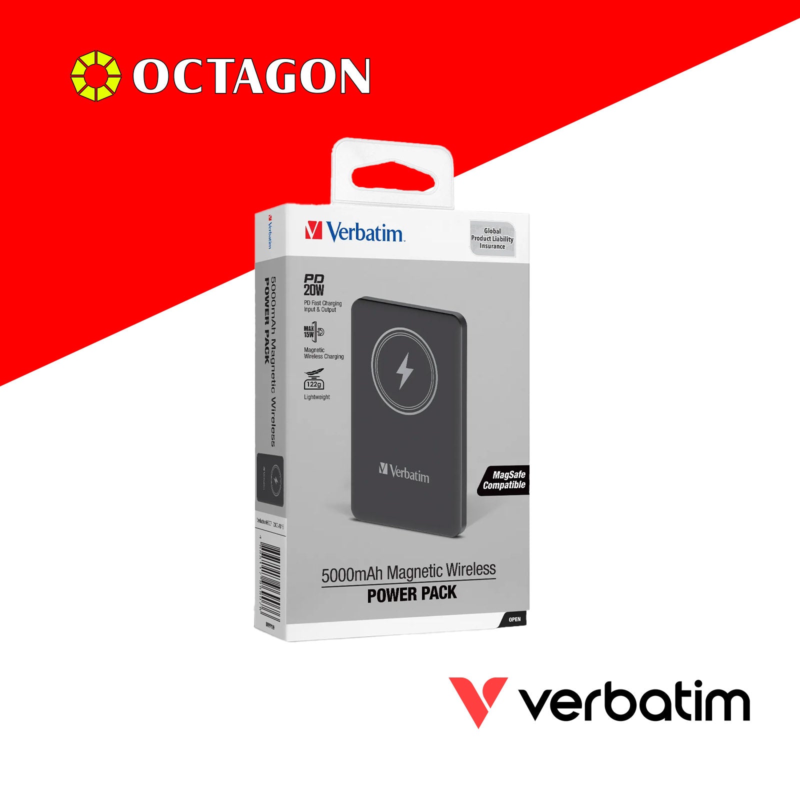 VERBATIM 66907 POWER PACK 5000MAH MAGNETIC WIRELESS CHARGING (BLACK)